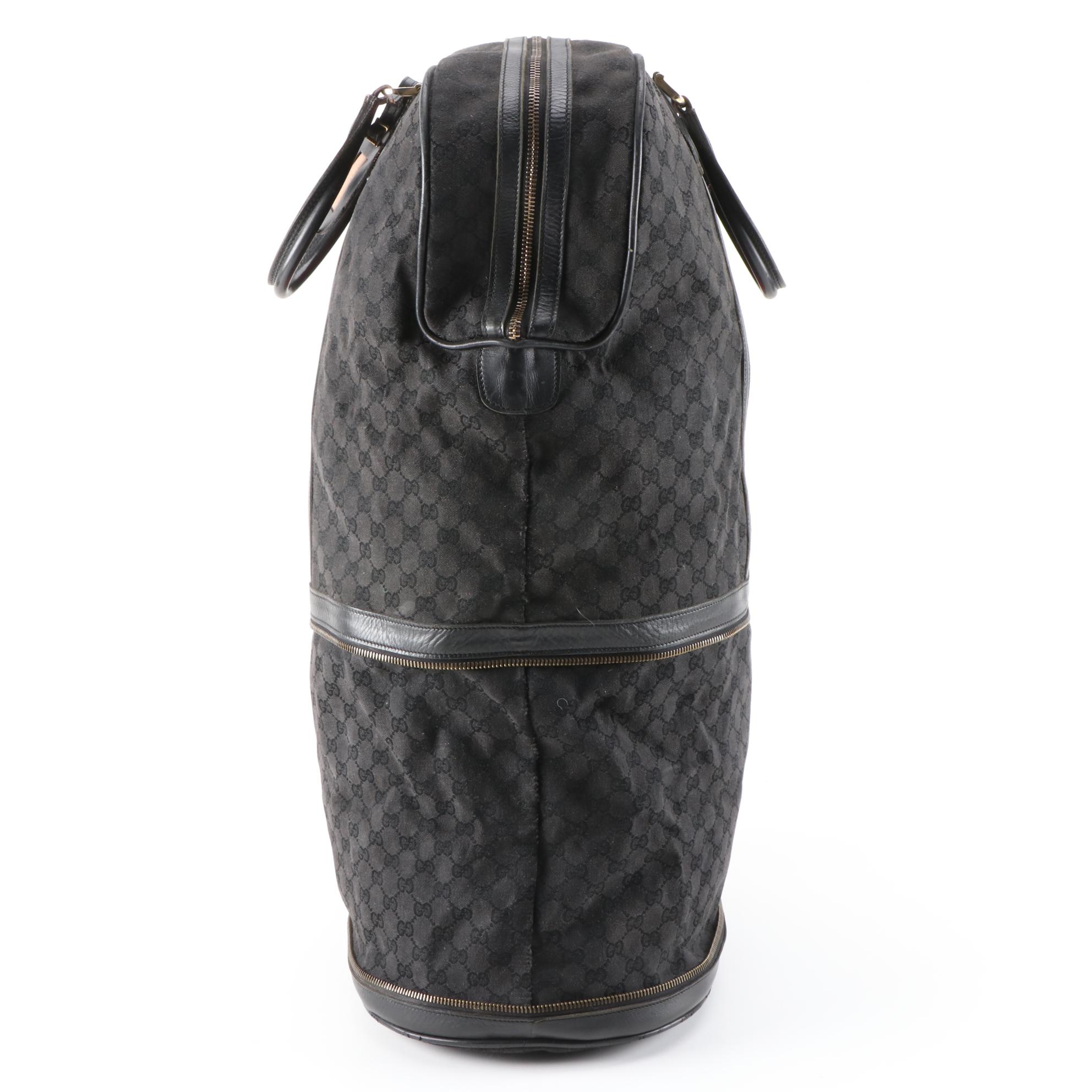 Gucci Webstripe Expandable Travel Duffel in Black GG Canvas and Leather, Vintage