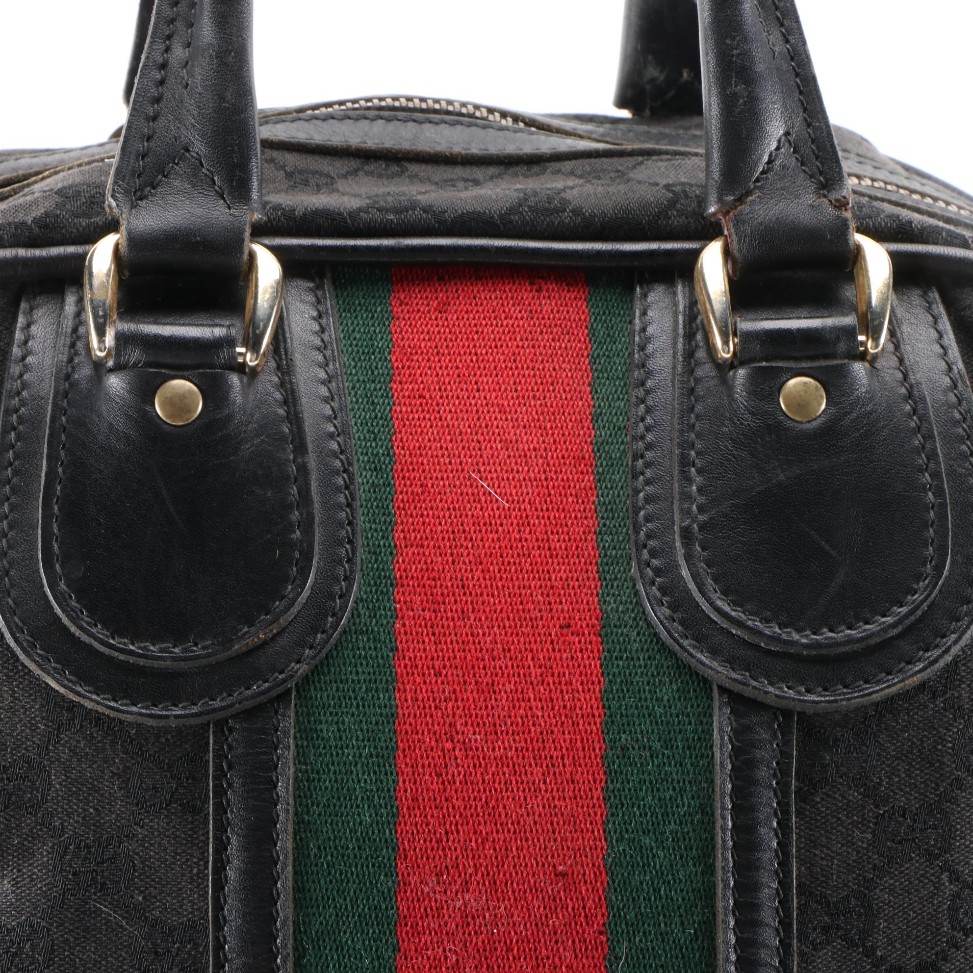 Gucci Webstripe Expandable Travel Duffel in Black GG Canvas and Leather, Vintage
