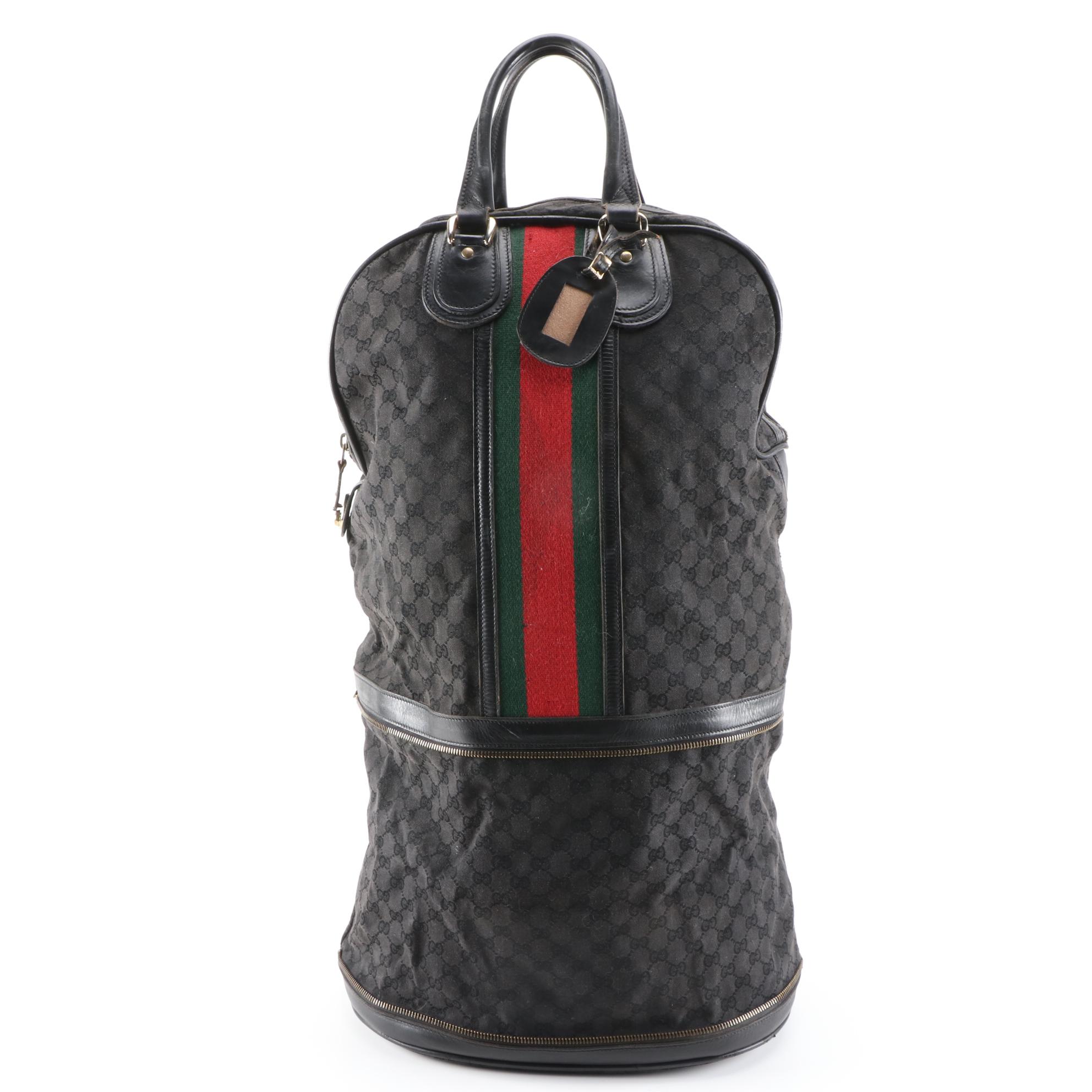 Gucci Webstripe Expandable Travel Duffel in Black GG Canvas and Leather, Vintage