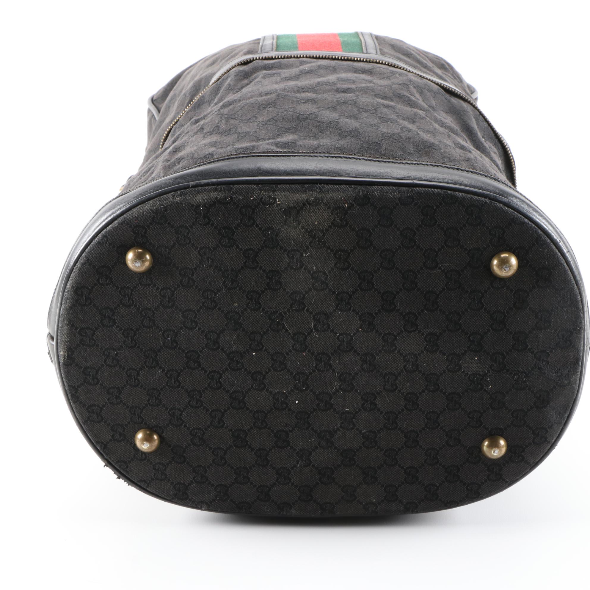 Gucci Webstripe Expandable Travel Duffel in Black GG Canvas and Leather, Vintage