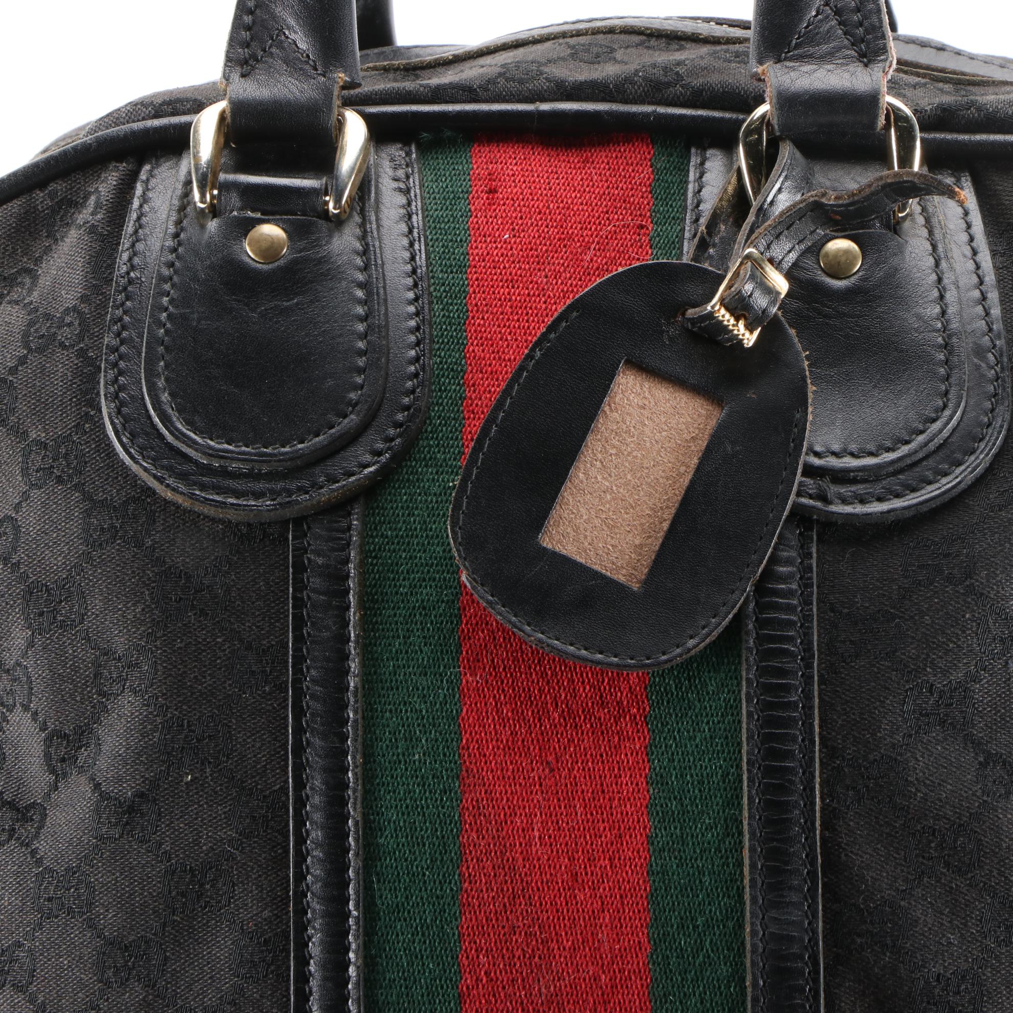 Gucci Webstripe Expandable Travel Duffel in Black GG Canvas and Leather, Vintage