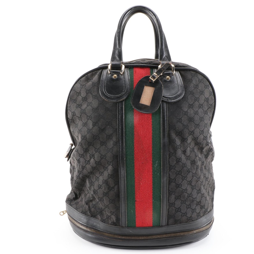 Gucci Webstripe Expandable Travel Duffel in Black GG Canvas and Leather, Vintage