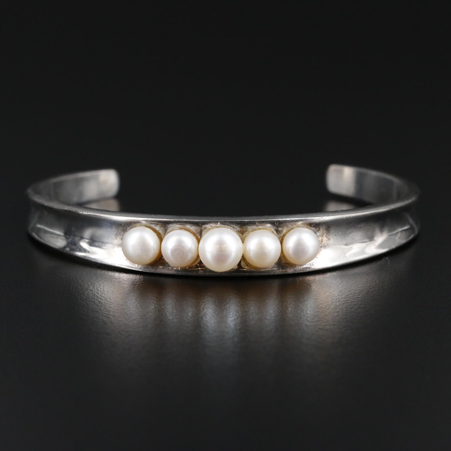 Sterling Silver Cultured Pearl Cuff Bracelet