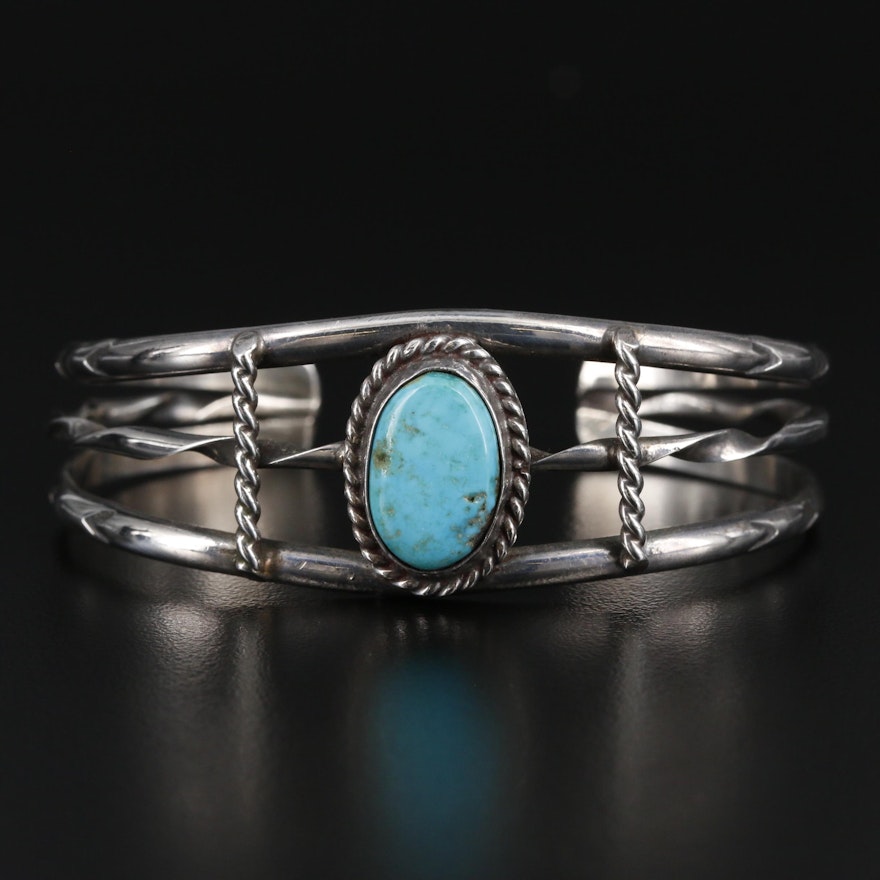 Southwestern Style Sterling Turquoise Openwork Cuff