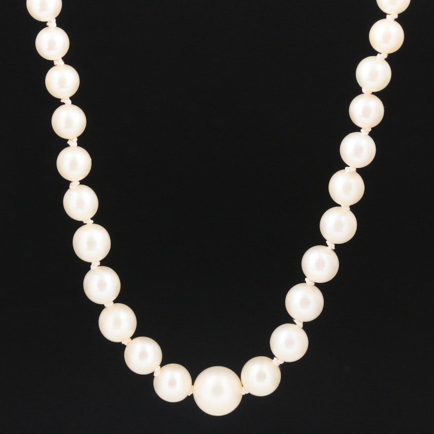 Graduated Pearl Necklace with Vintage Mikimoto Sterling Clasp