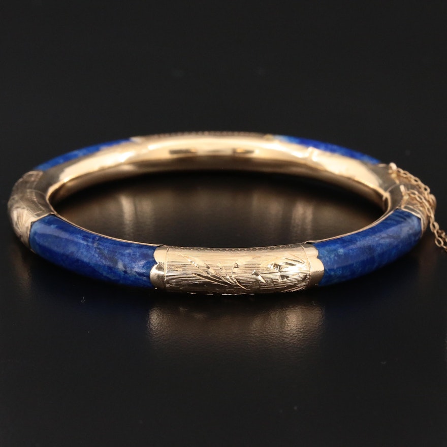 14K Yellow Gold Lapis Lazuli Bangle Bracelet