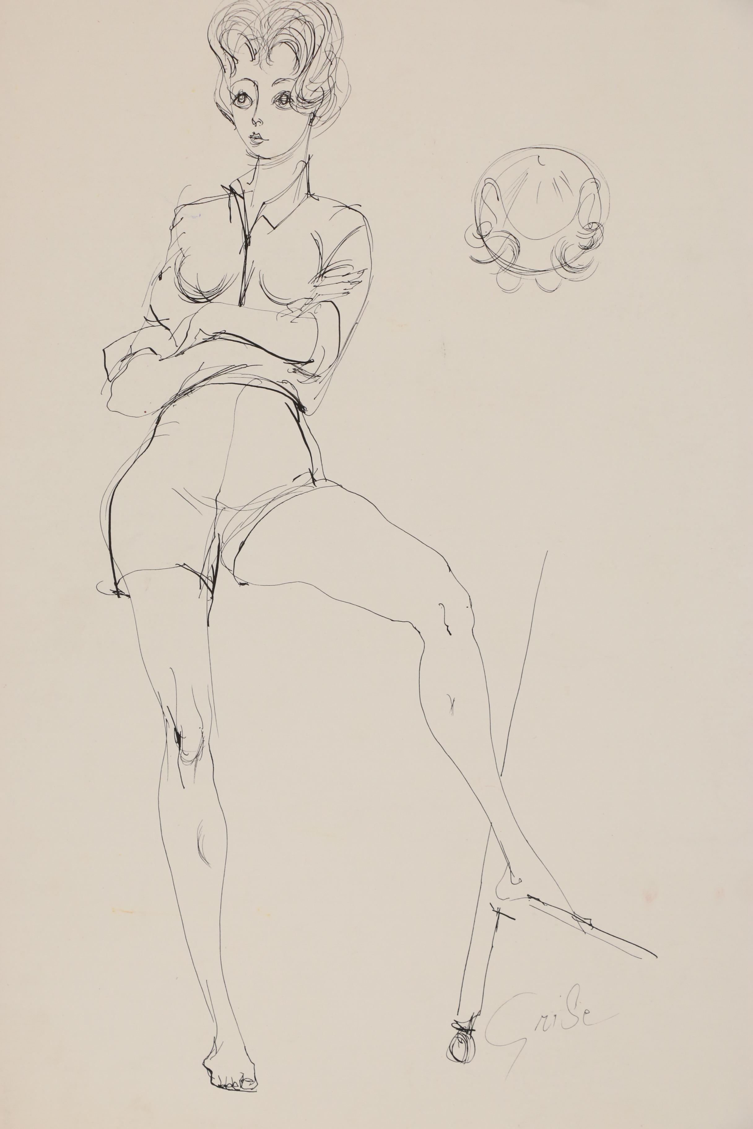 Hendrik Grise Pen and Ink Figure Drawing