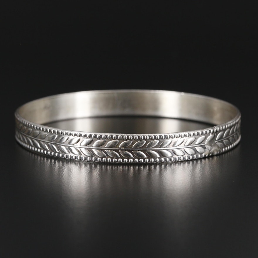 Sterling Silver Bangle with Leaf Motif