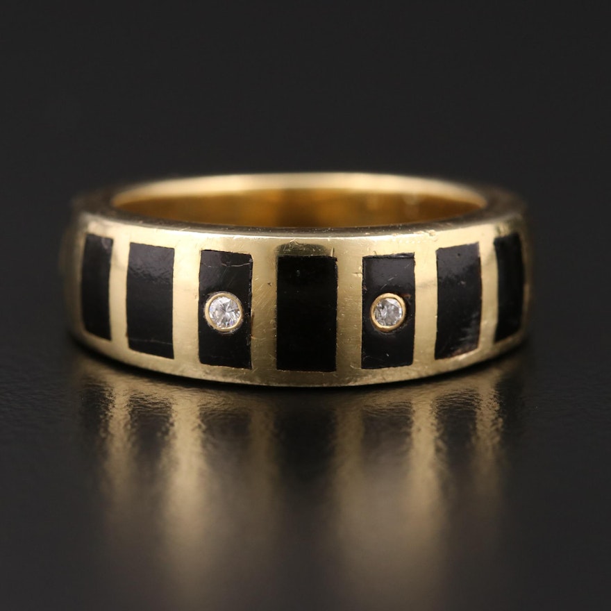 18K Gold Diamond and Black Coral Inlay Ring