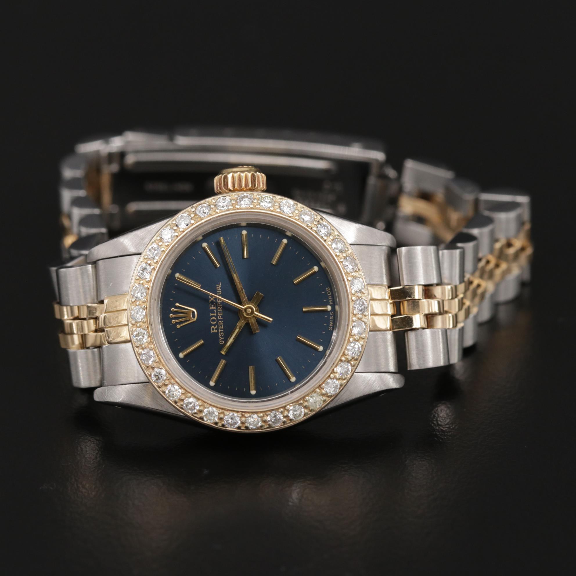 Rolex Oyster Perpetual Stainless Steel and 18K Gold Diamond Watch, 1984