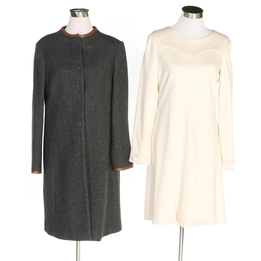 J. Peterman Sculpted Ivory-Colored Dress and Andean Style Swing Coat