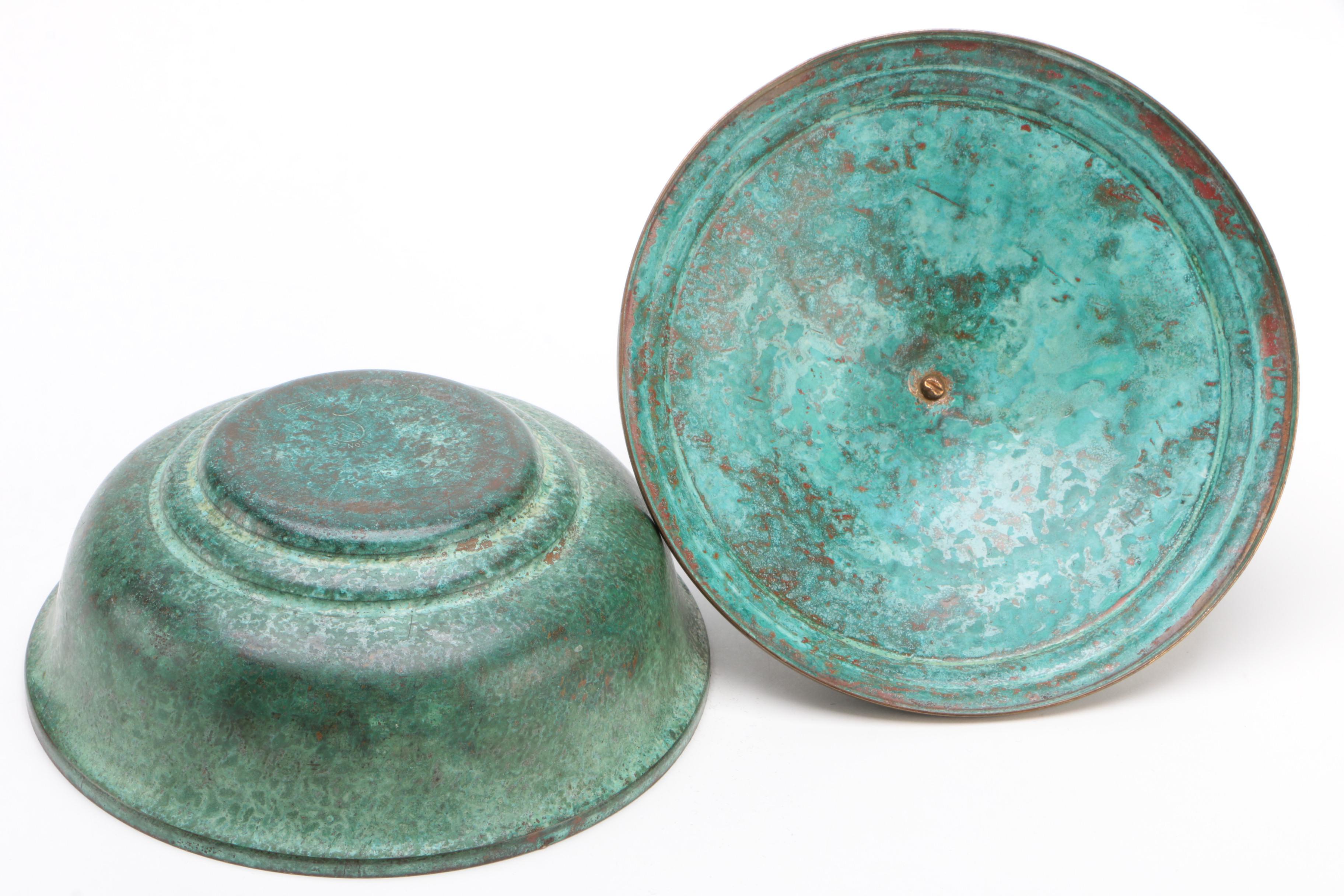 Carl Sorensen Art Deco Patinated Bronze Covered Bowl with Bird Finial