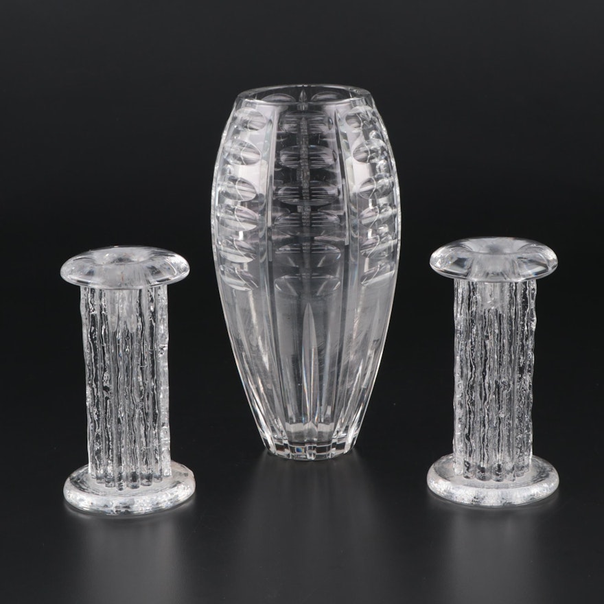 Cut Glass Vase with Molded Glass Candle Holders