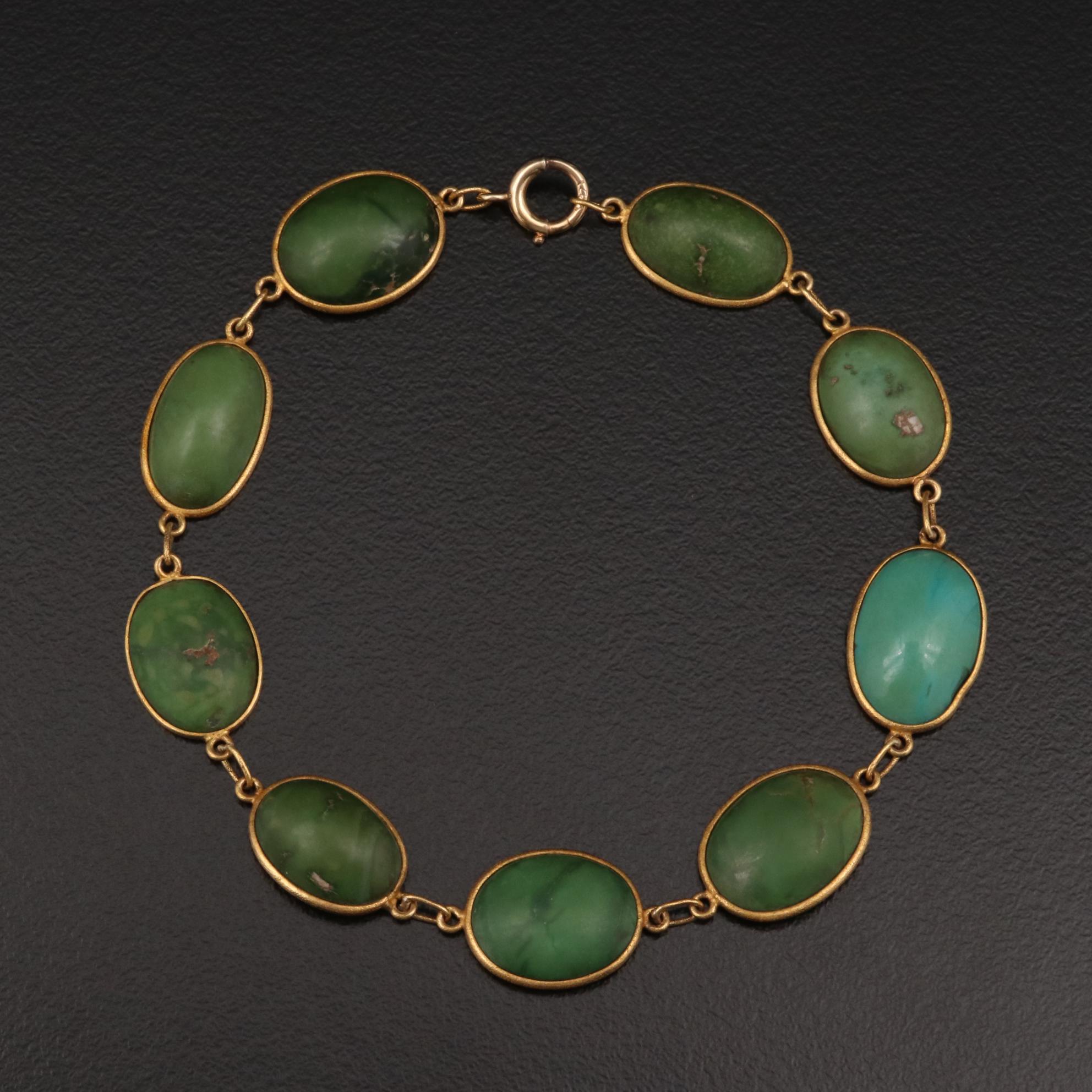 Circa 1910 Black Starr & Frost 14K Yellow Gold Turquoise Bracelet