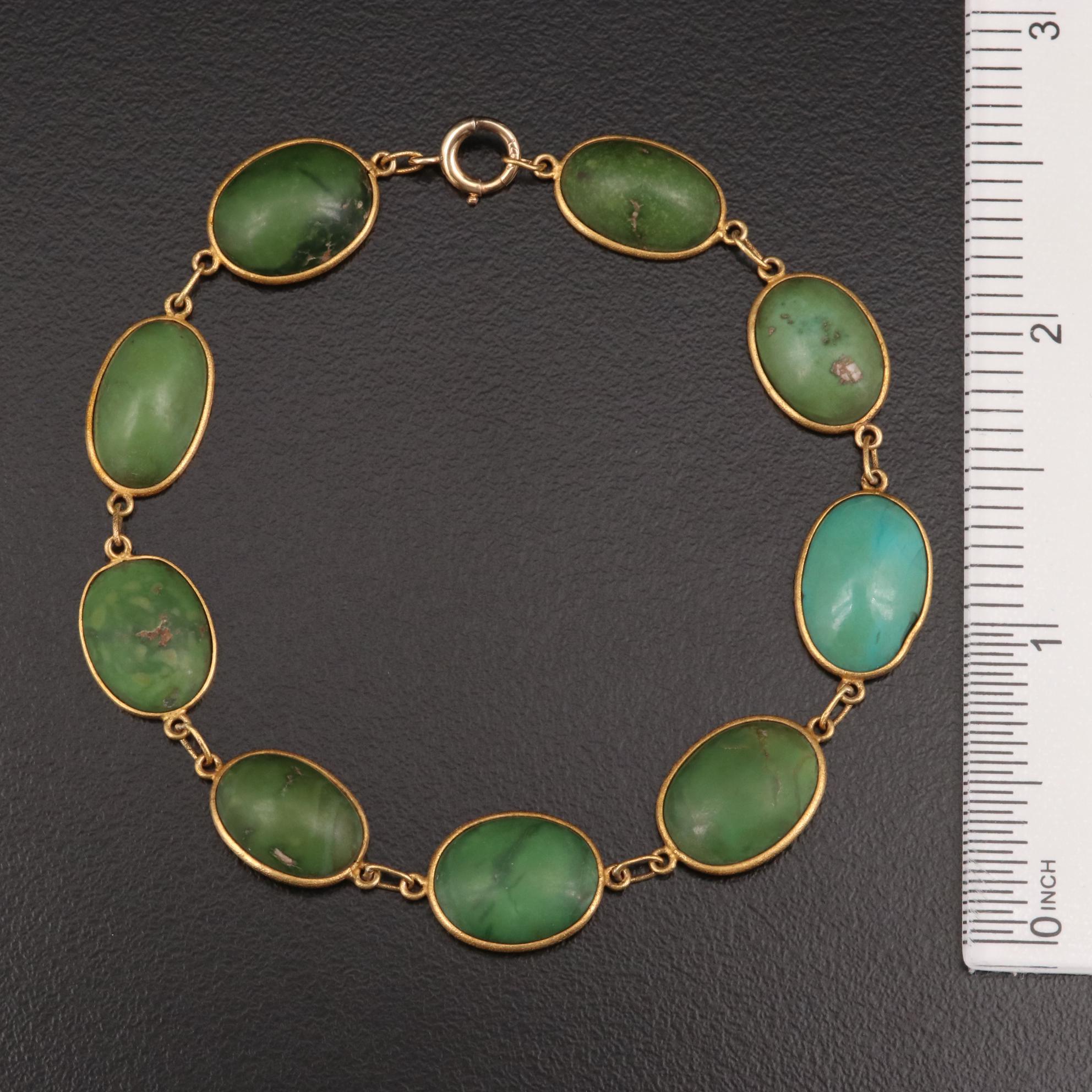 Circa 1910 Black Starr & Frost 14K Yellow Gold Turquoise Bracelet