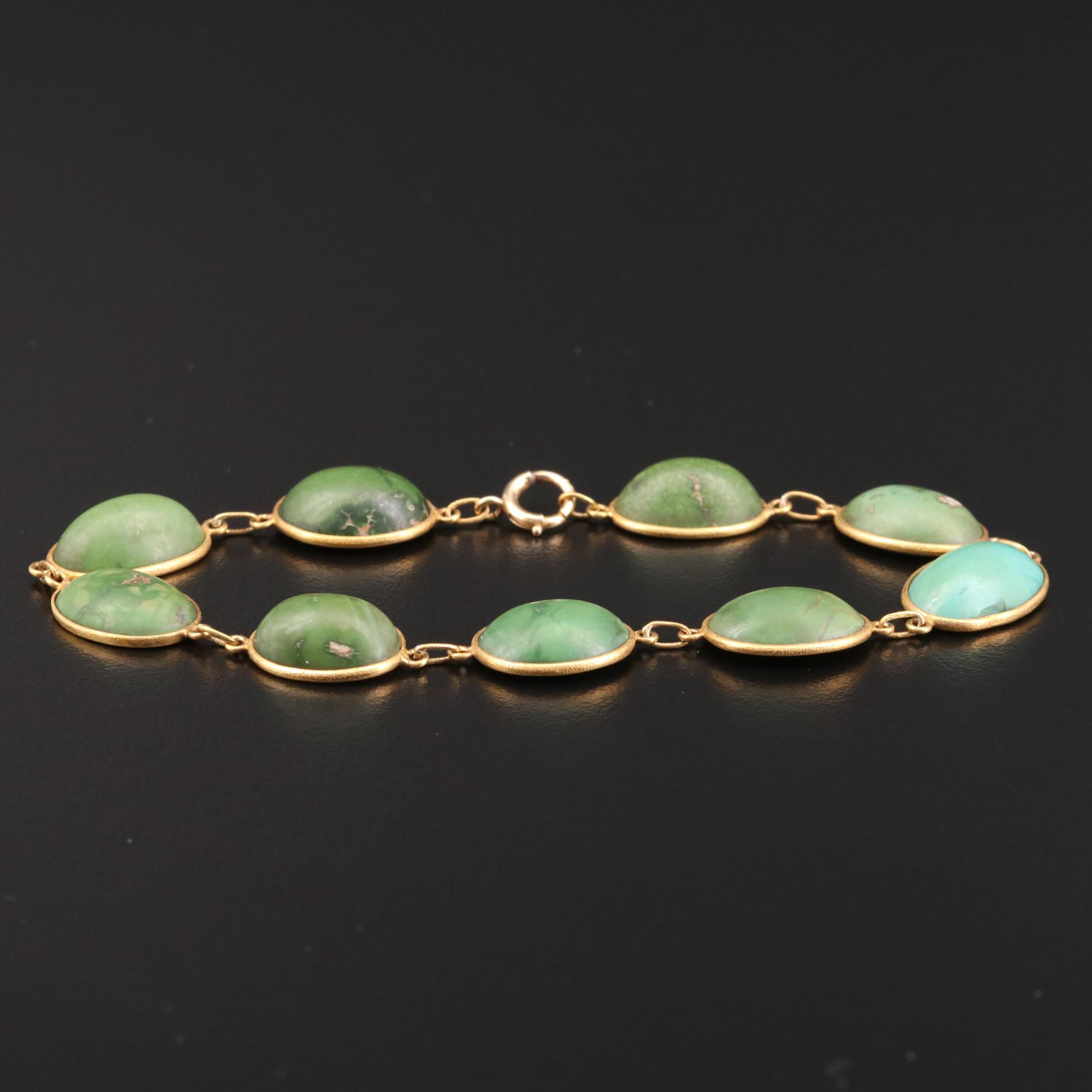 Circa 1910 Black Starr & Frost 14K Yellow Gold Turquoise Bracelet