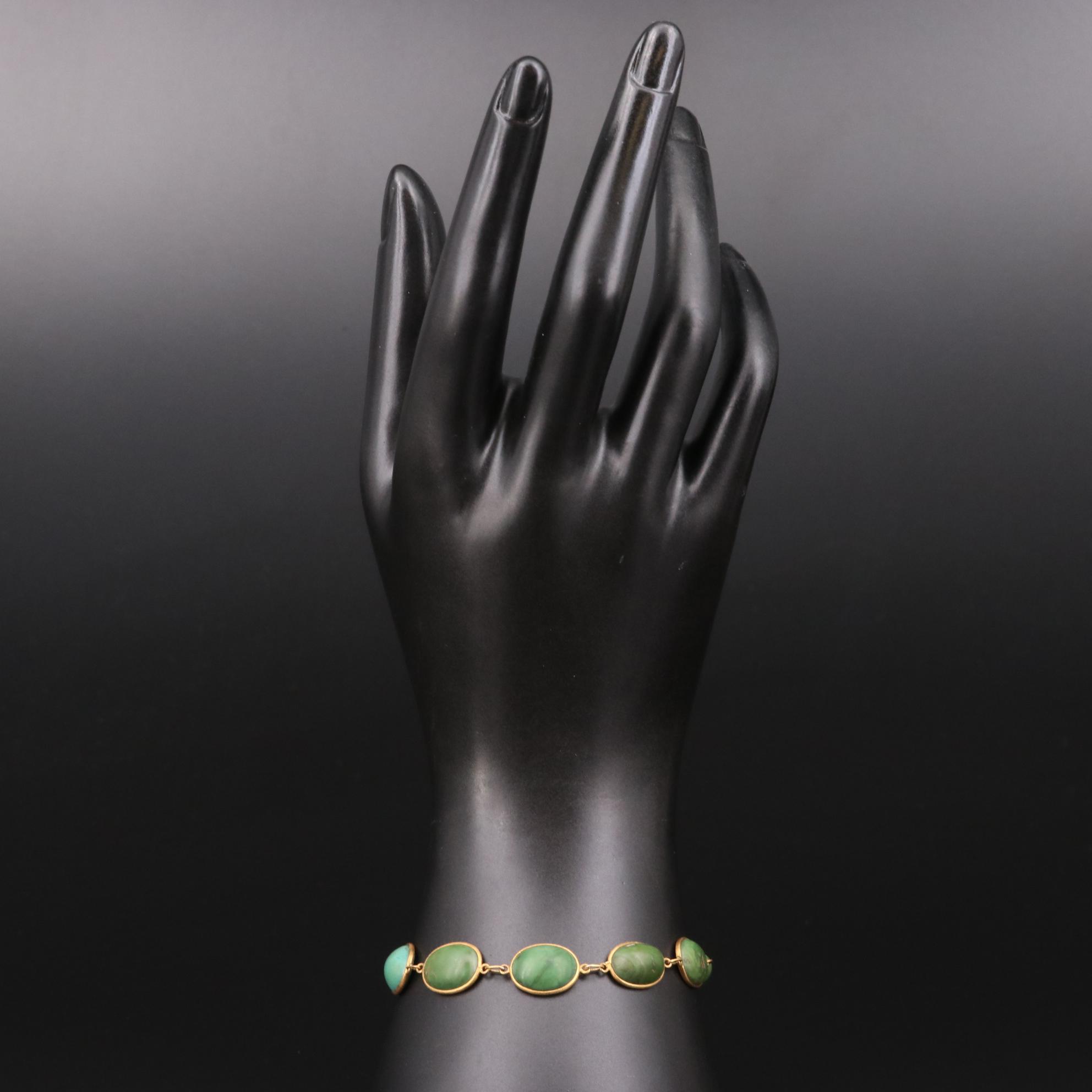 Circa 1910 Black Starr & Frost 14K Yellow Gold Turquoise Bracelet