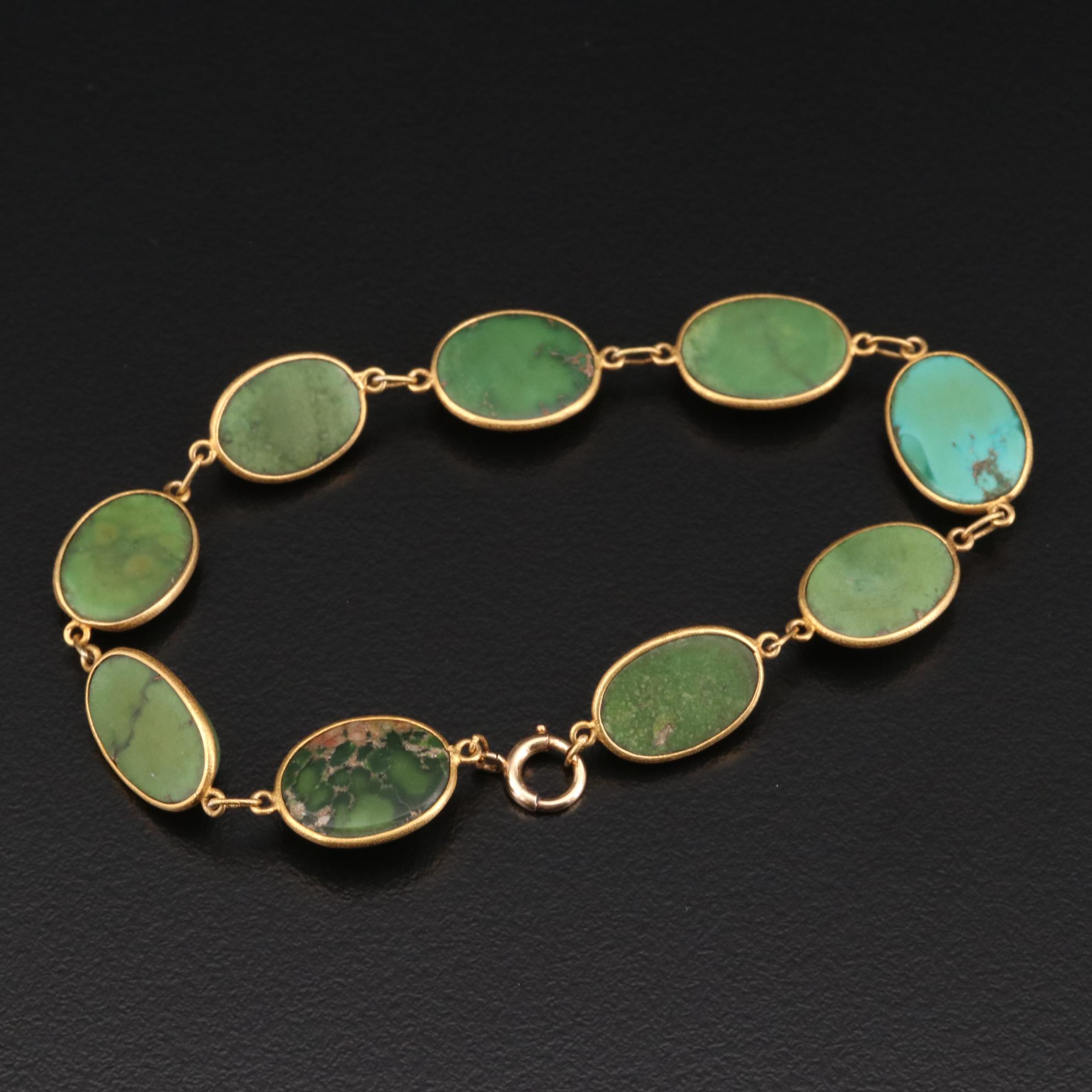 Circa 1910 Black Starr & Frost 14K Yellow Gold Turquoise Bracelet