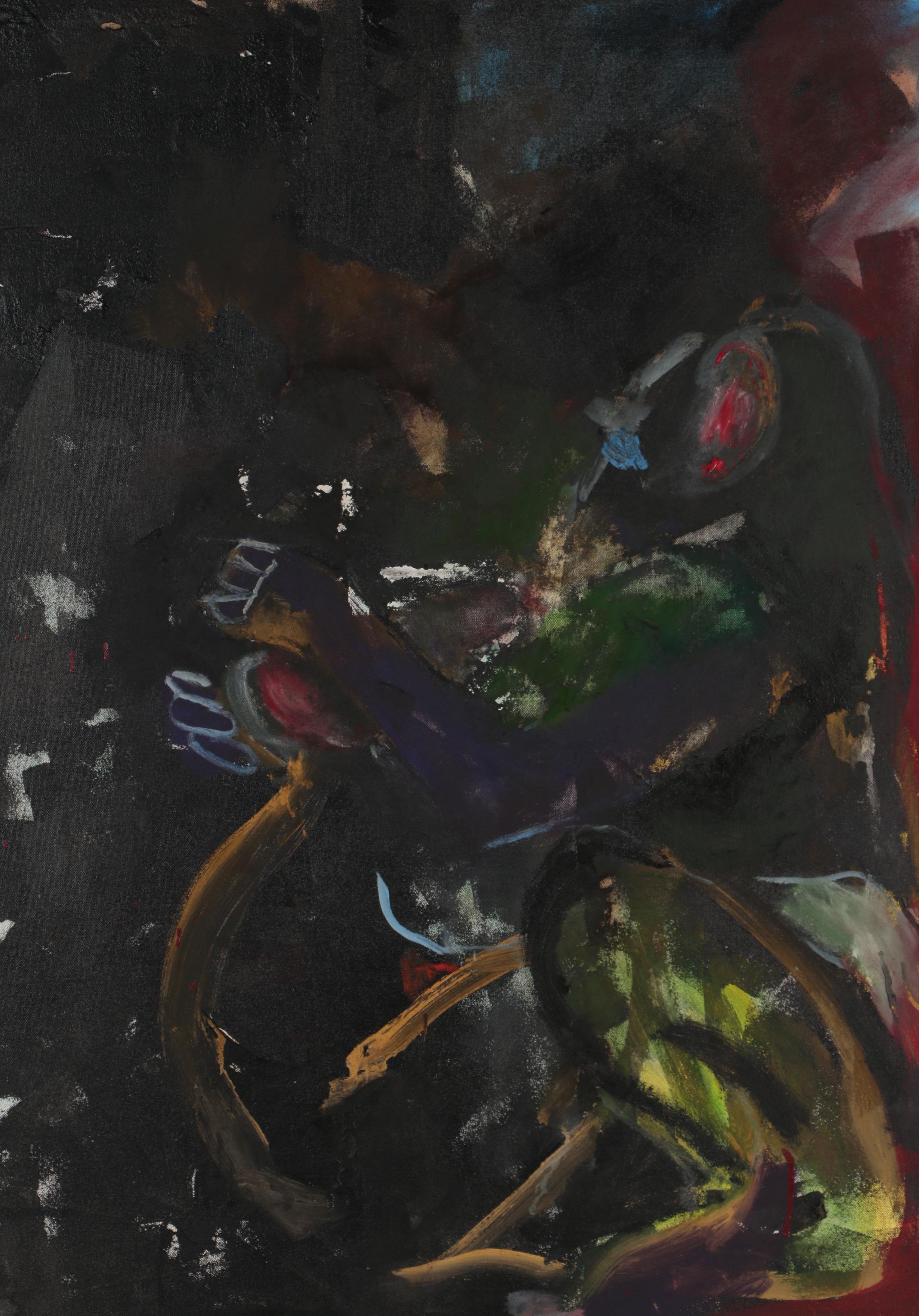 Philip the Transplant Monumental Mixed Media Painting with Tar "Bonobo Love"