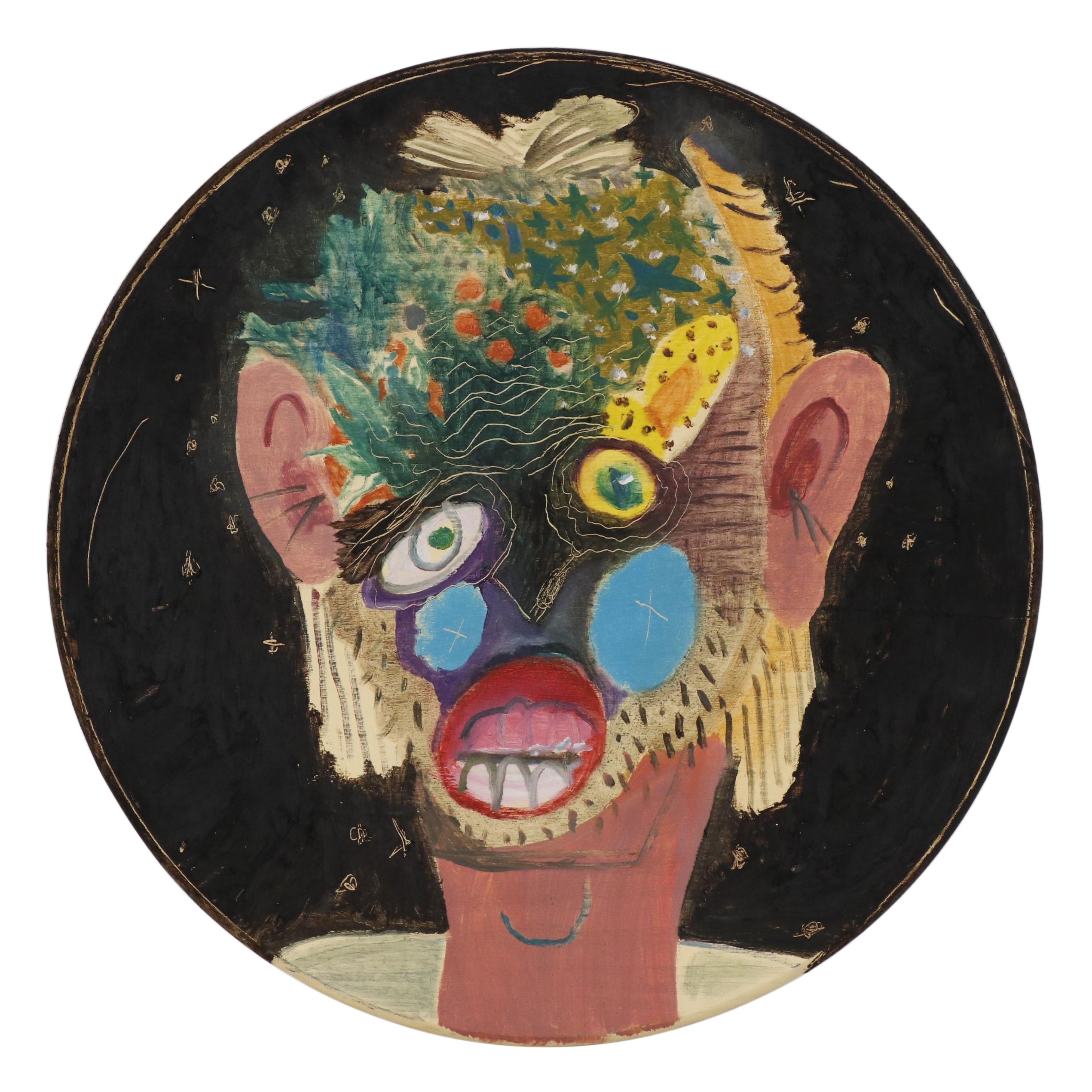 Philip the Transplant Mixed Media Painting with Tar "Tropical Mask"