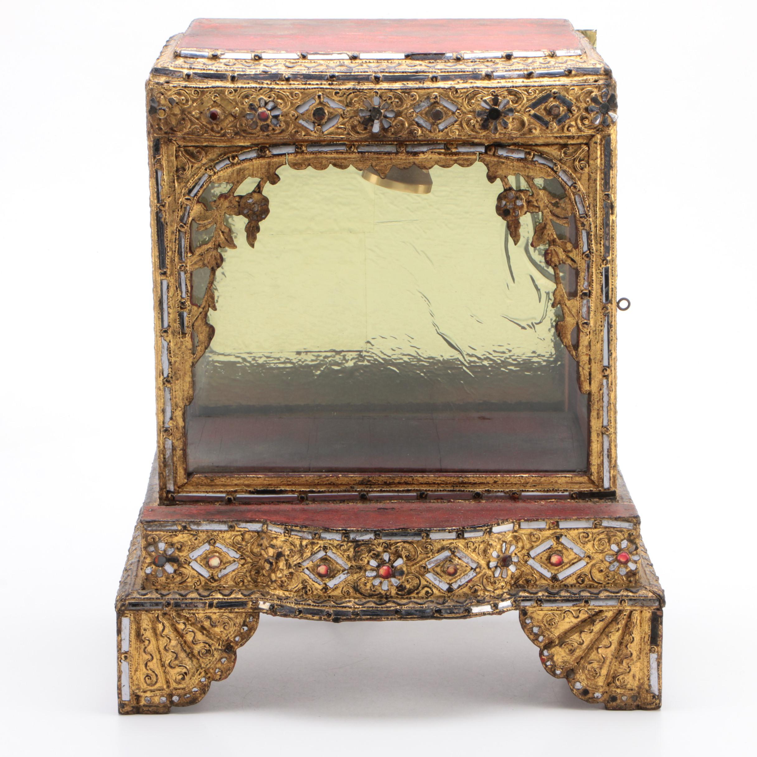 Thai Mandalay-Style Gilt and Glass-Decorated Tabletop Display Case