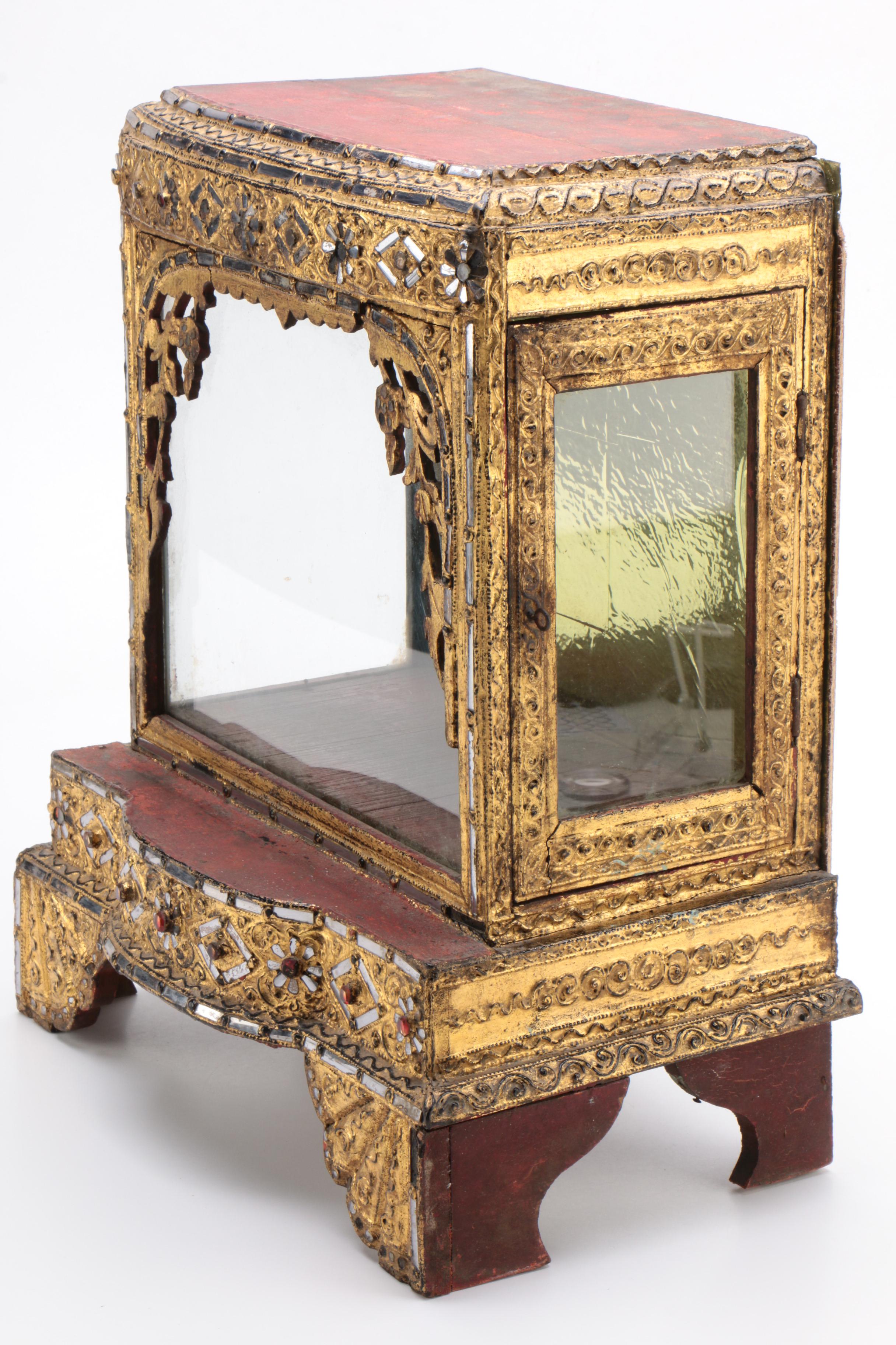 Thai Mandalay-Style Gilt and Glass-Decorated Tabletop Display Case