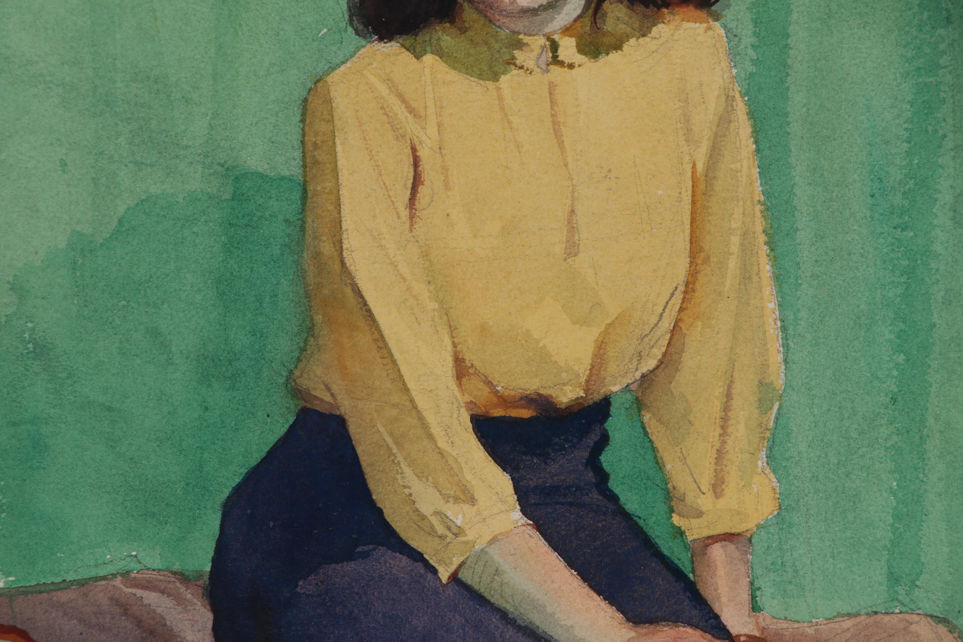 Edmond J. Fitzgerald Watercolor Portrait of Woman Everything But The