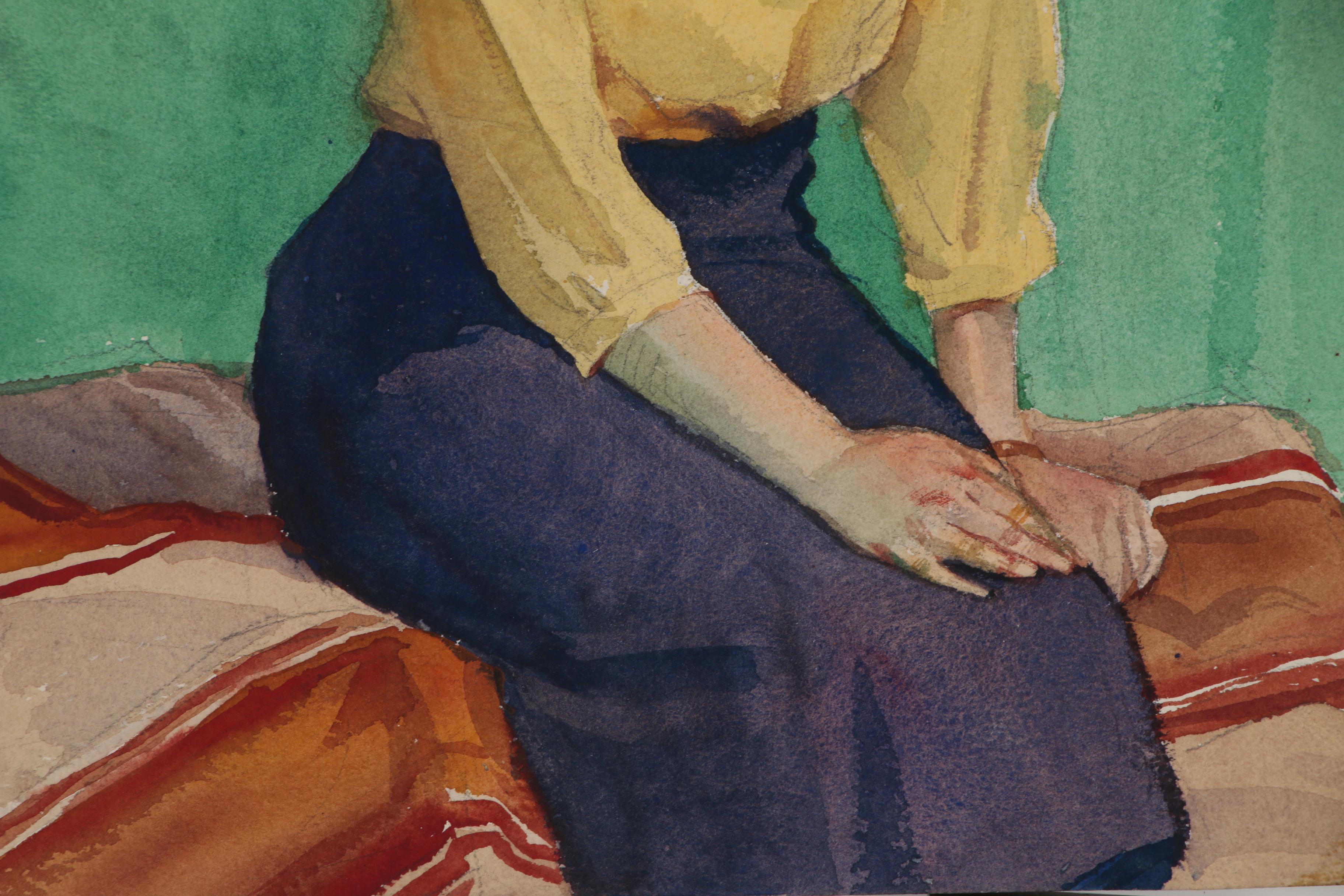 Edmond J. Fitzgerald Watercolor Portrait of Woman Everything But The