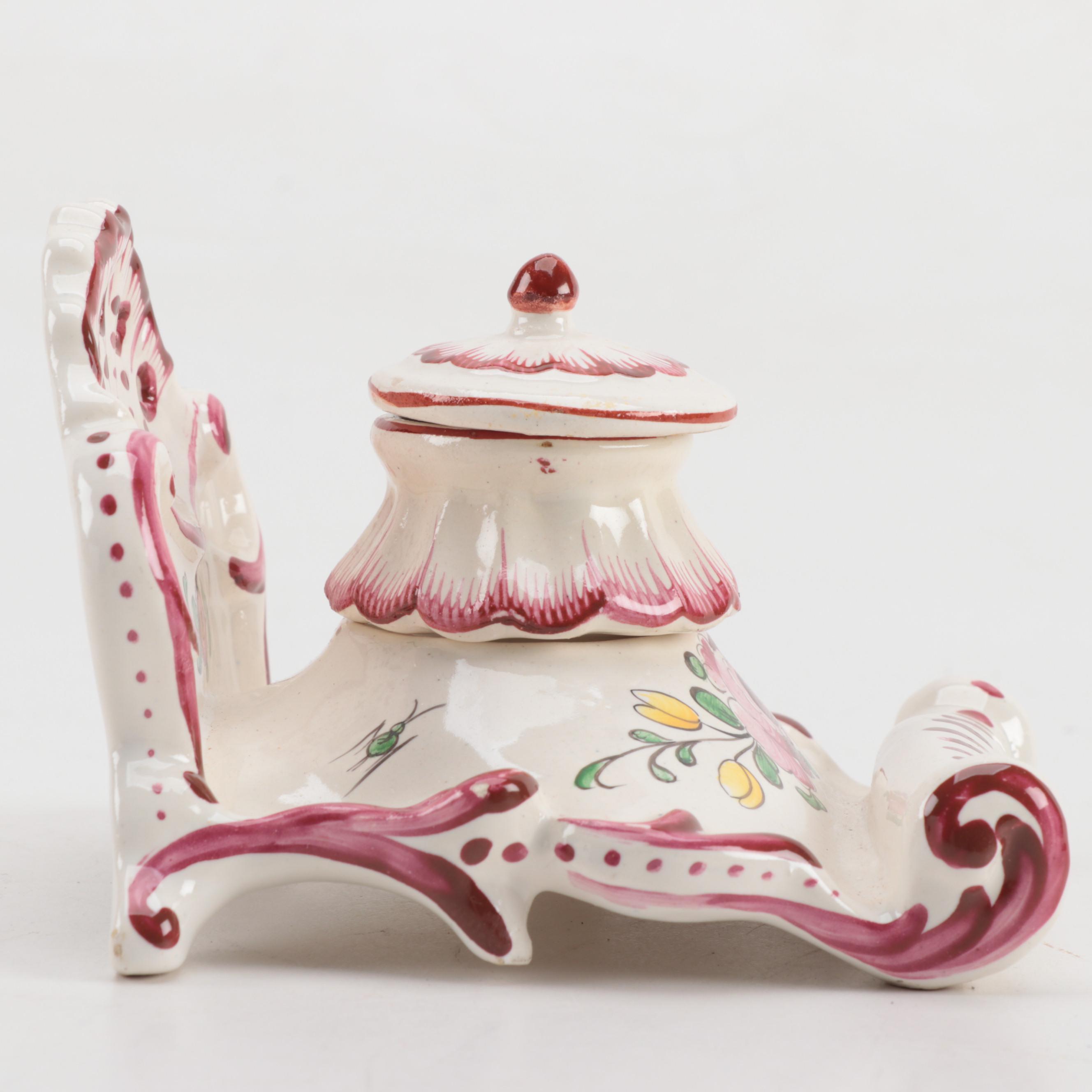 French Imperial Ceramic Inkwell, Early to Mid 20th Century