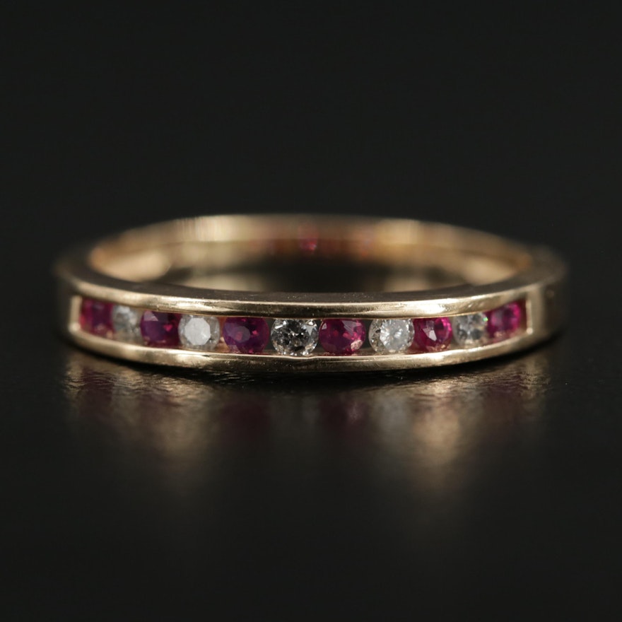 10K Gold Ruby and Diamond Channel Ring