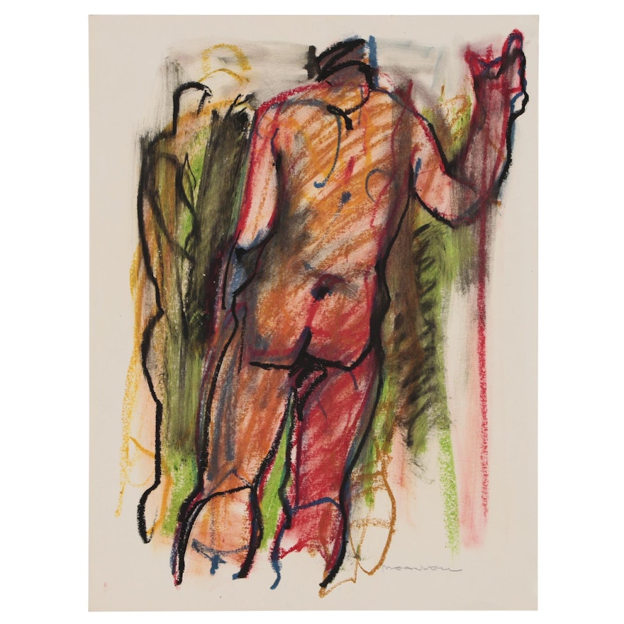 Jack Meanwell Abstract Figural Pastel Drawing