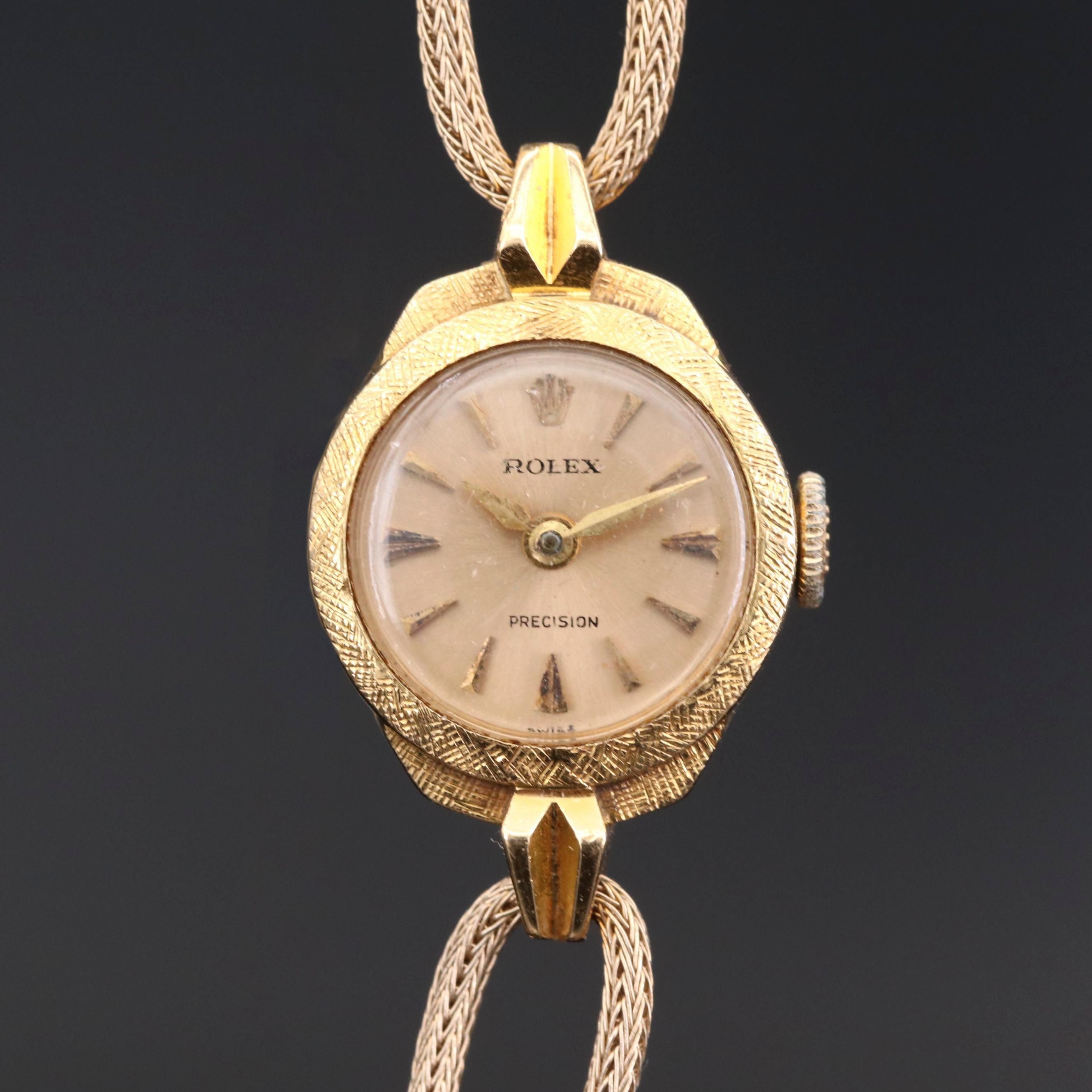 Rolex Precision 18K Gold Stem Wind Watch, Circa 1950