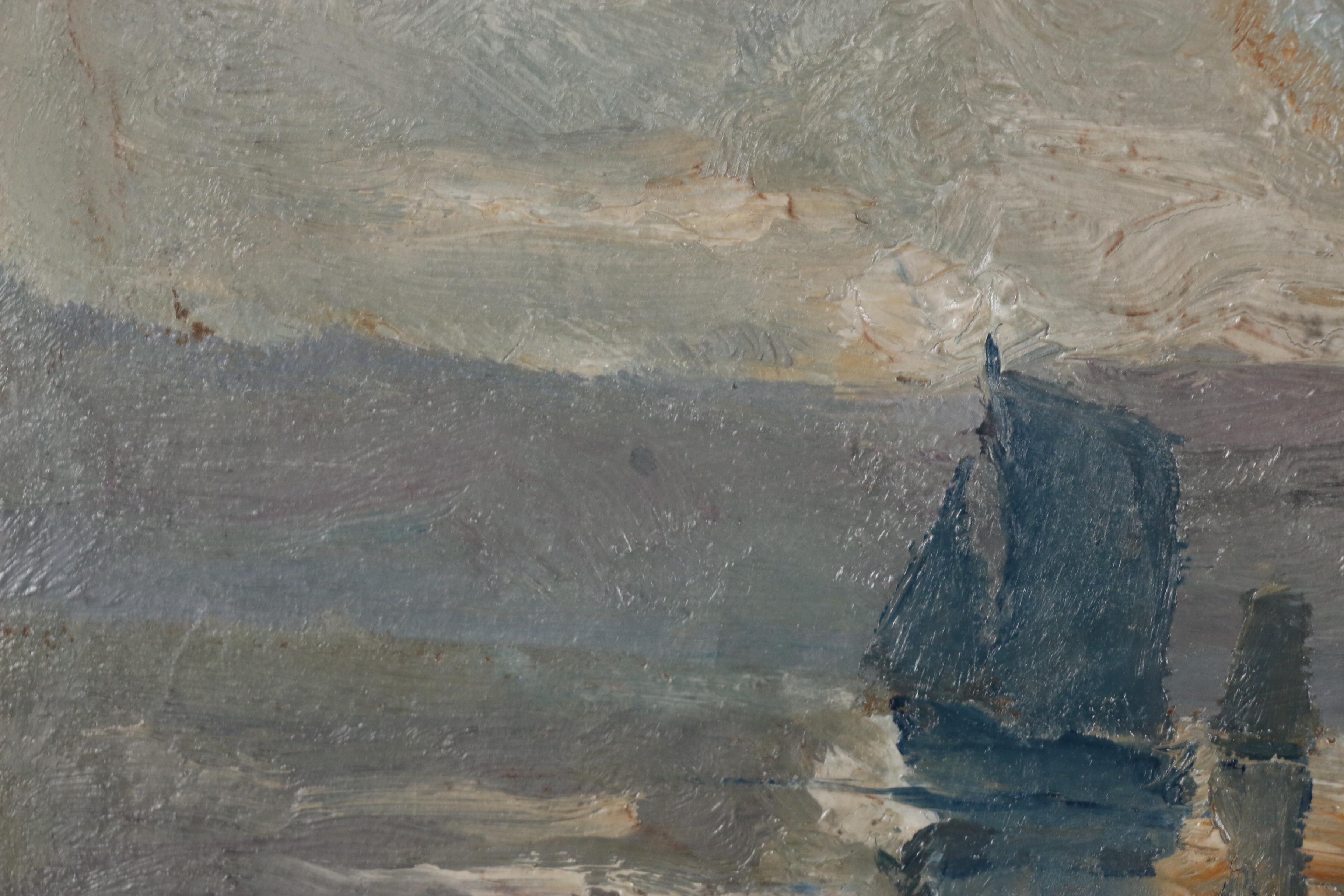 Frans Hens Oil Painting on the River Scheldt, Early 20th Century