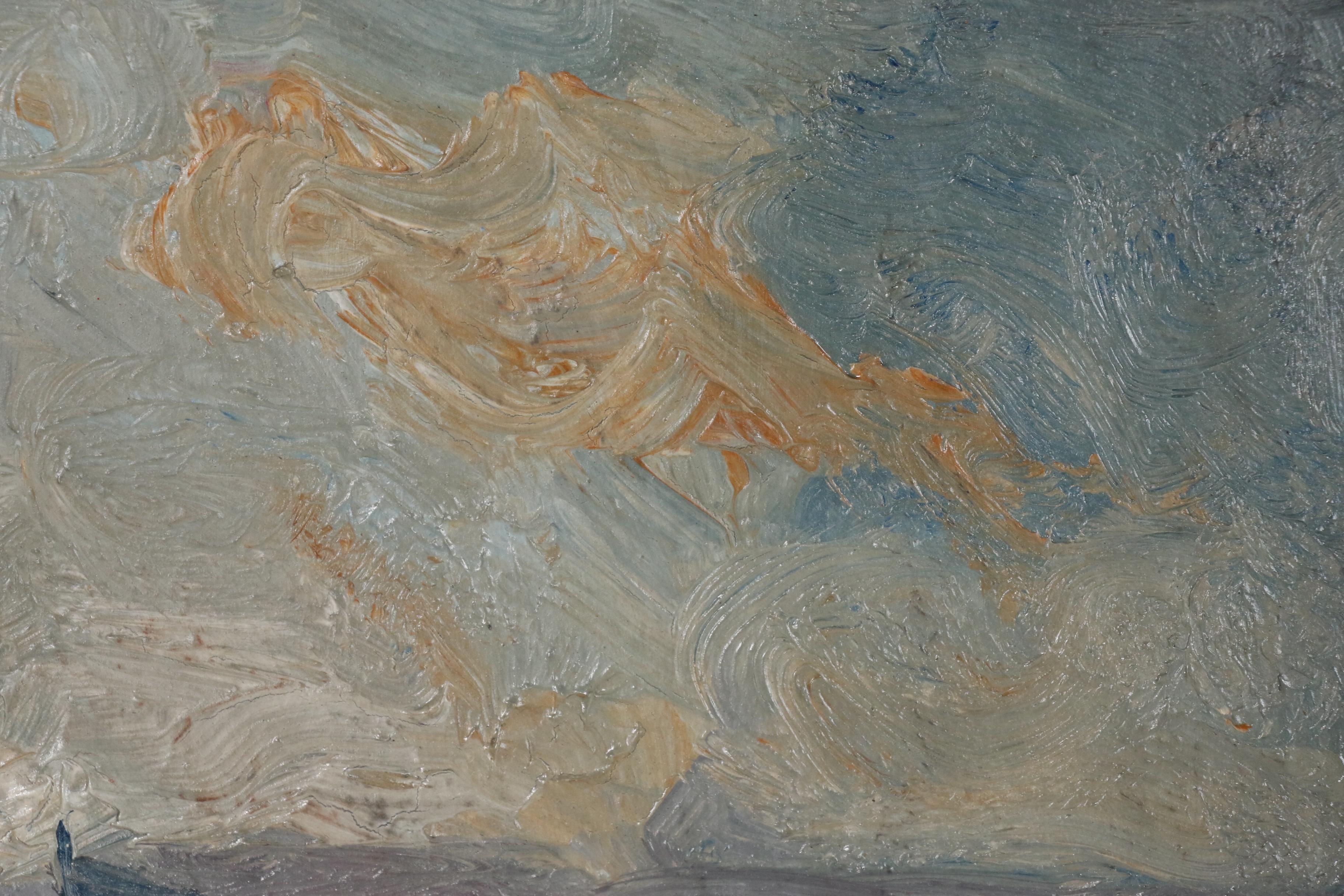 Frans Hens Oil Painting on the River Scheldt, Early 20th Century