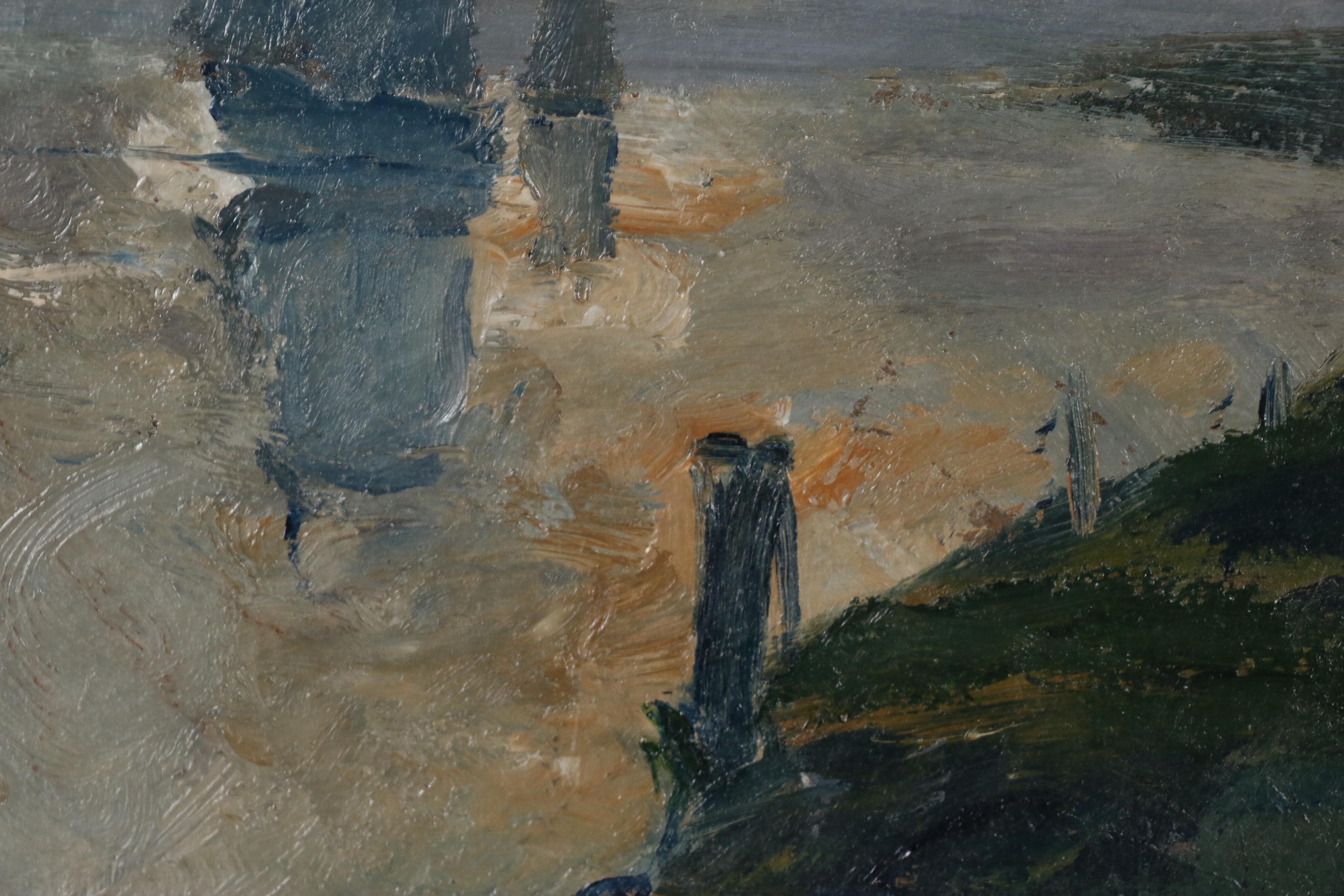 Frans Hens Oil Painting on the River Scheldt, Early 20th Century