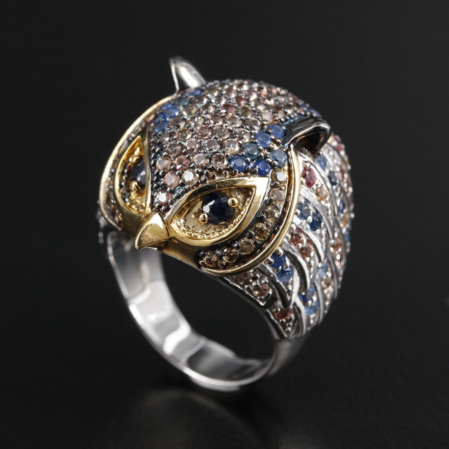 Sterling Silver Sapphire Owl Ring