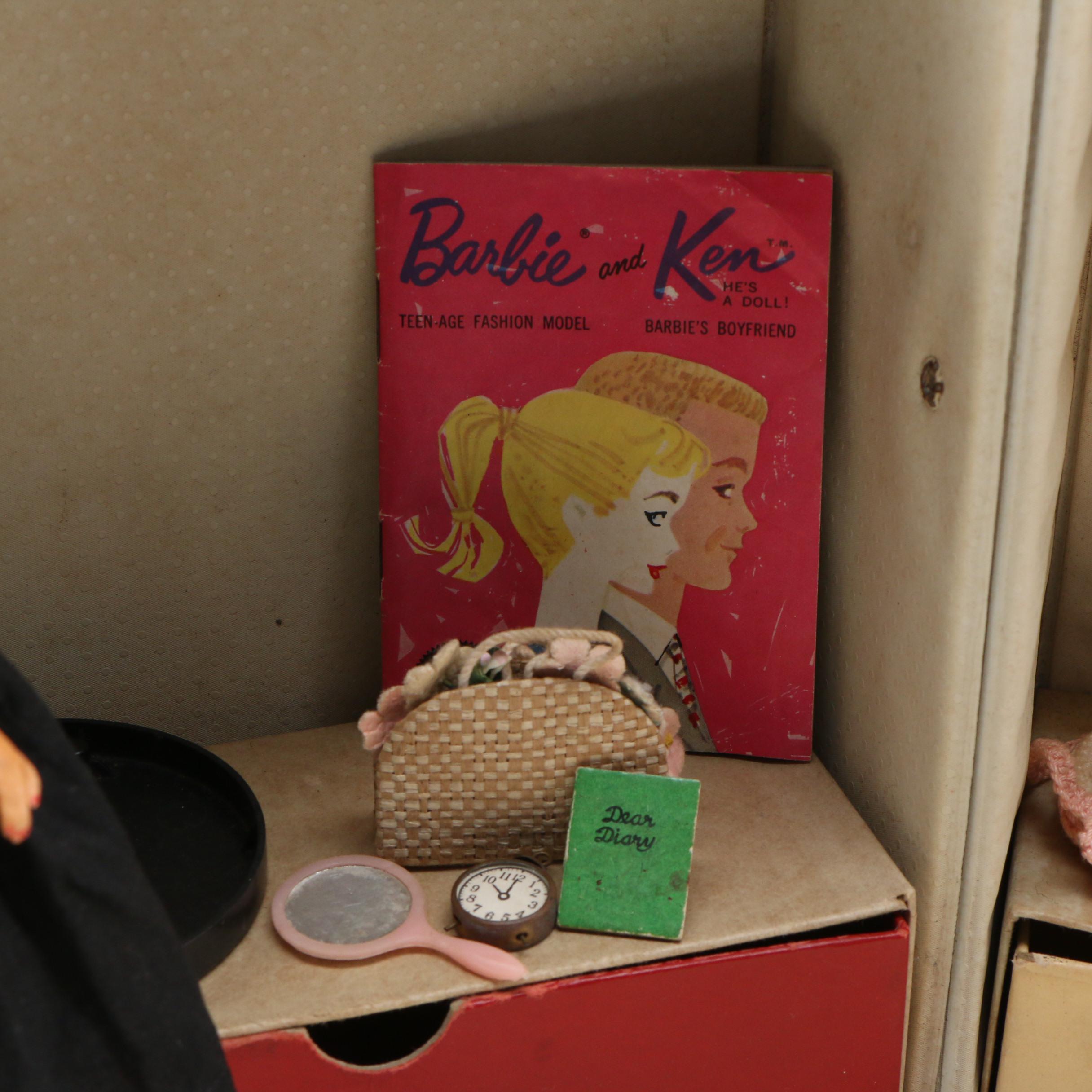 Mattel Barbie and Ken Dolls with Clothing and Carrying Case, 1960s