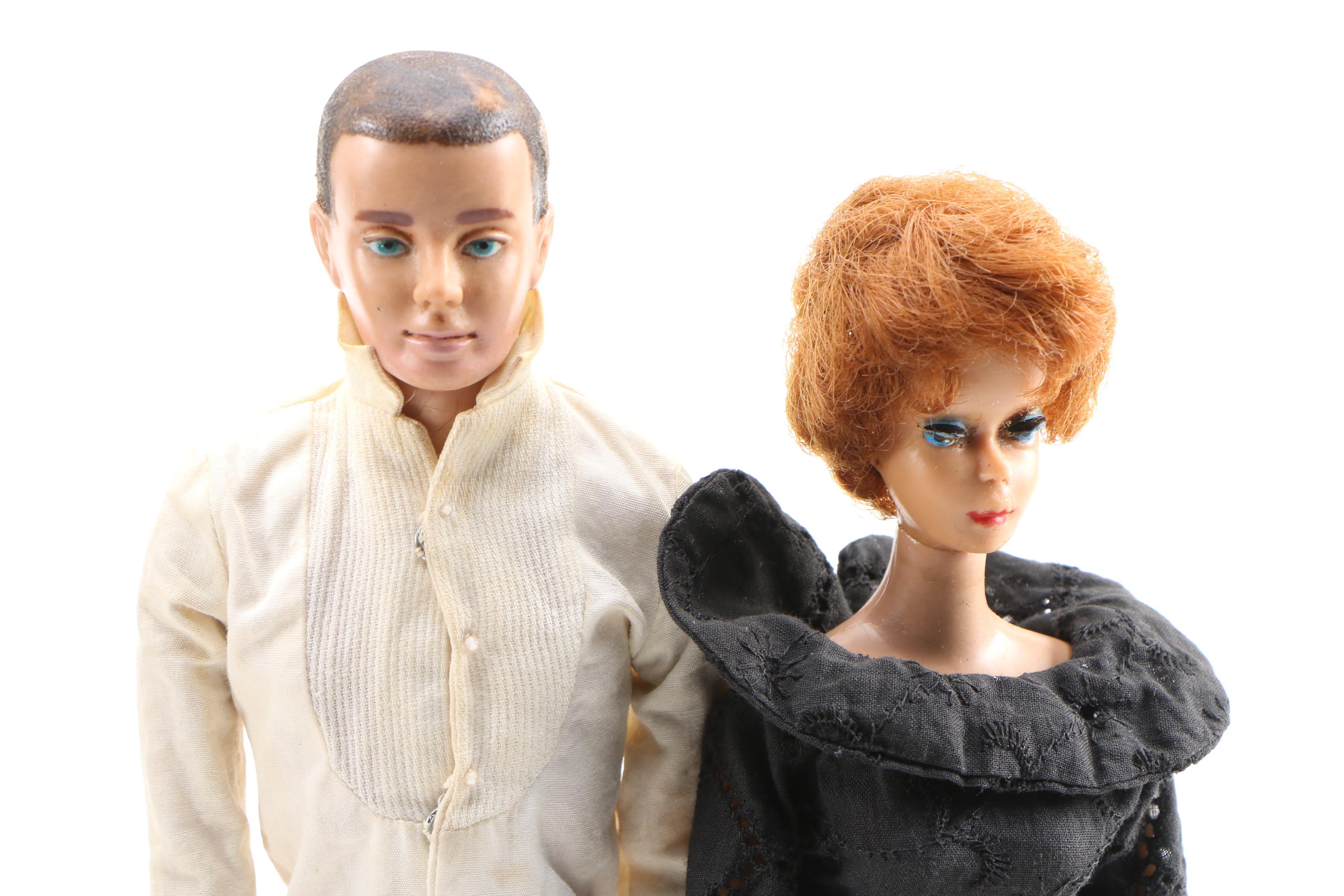 Mattel Barbie and Ken Dolls with Clothing and Carrying Case, 1960s