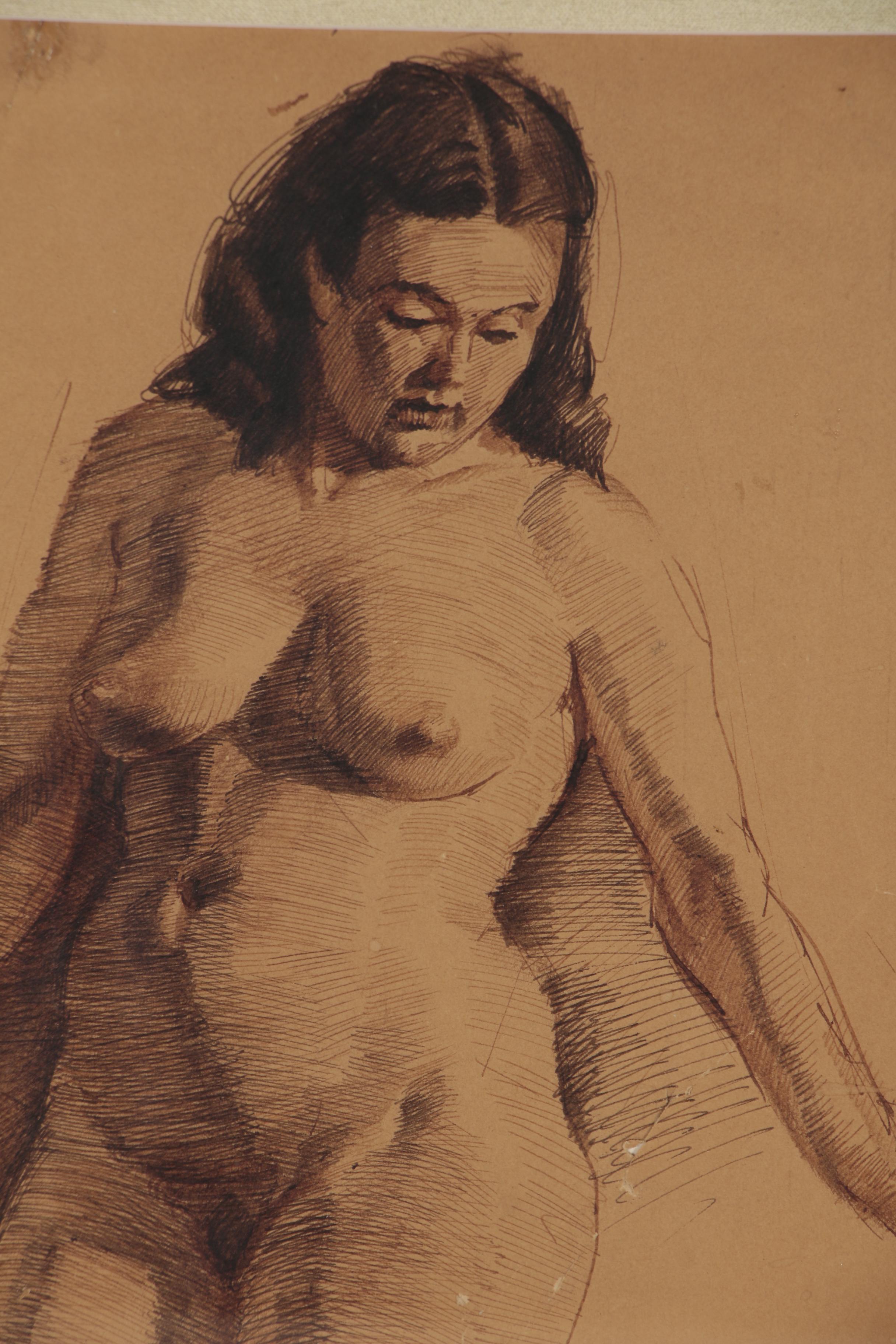 Edmond J. Fitzgerald Pen & Ink Nude Figure Drawing
