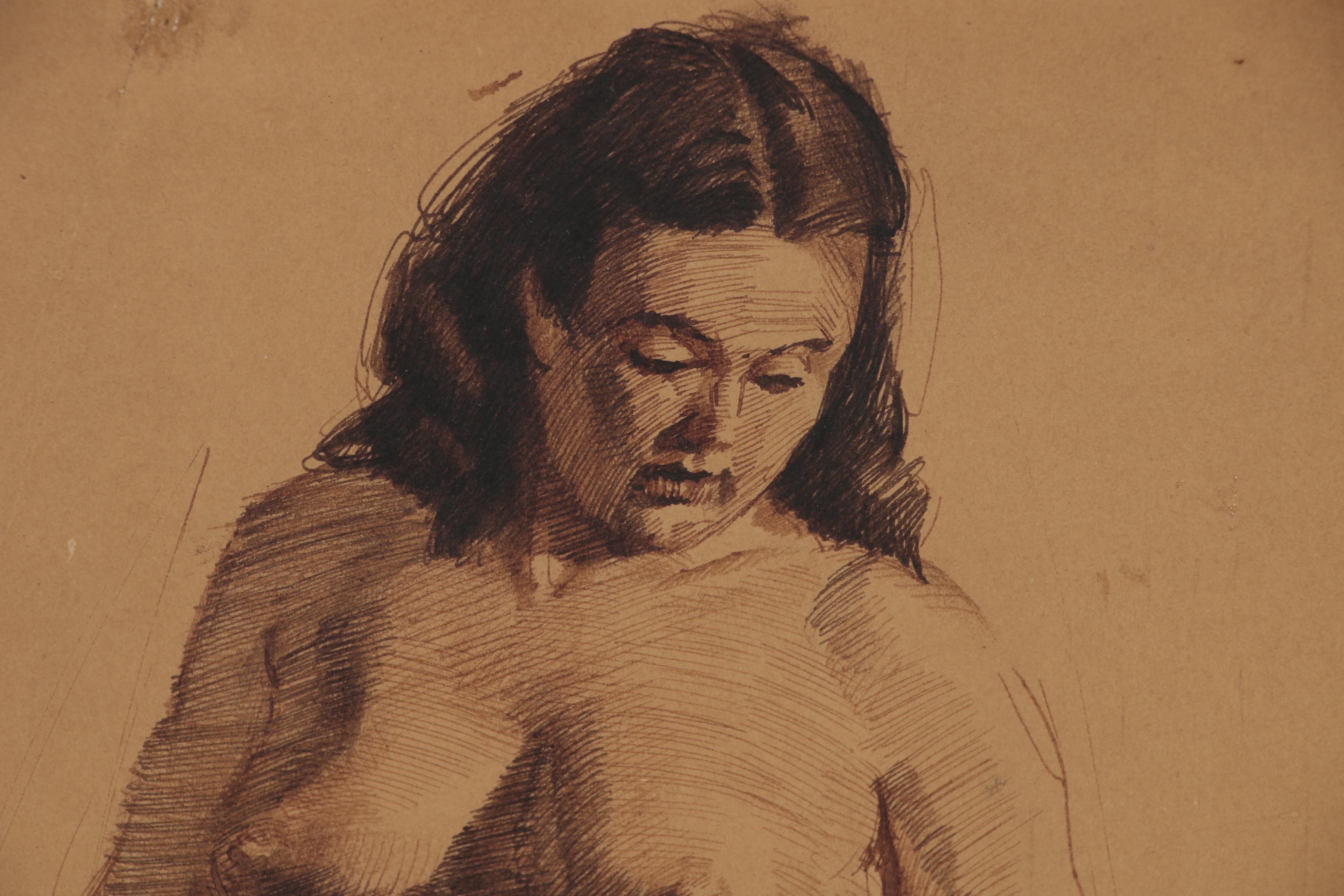 Edmond J. Fitzgerald Pen & Ink Nude Figure Drawing