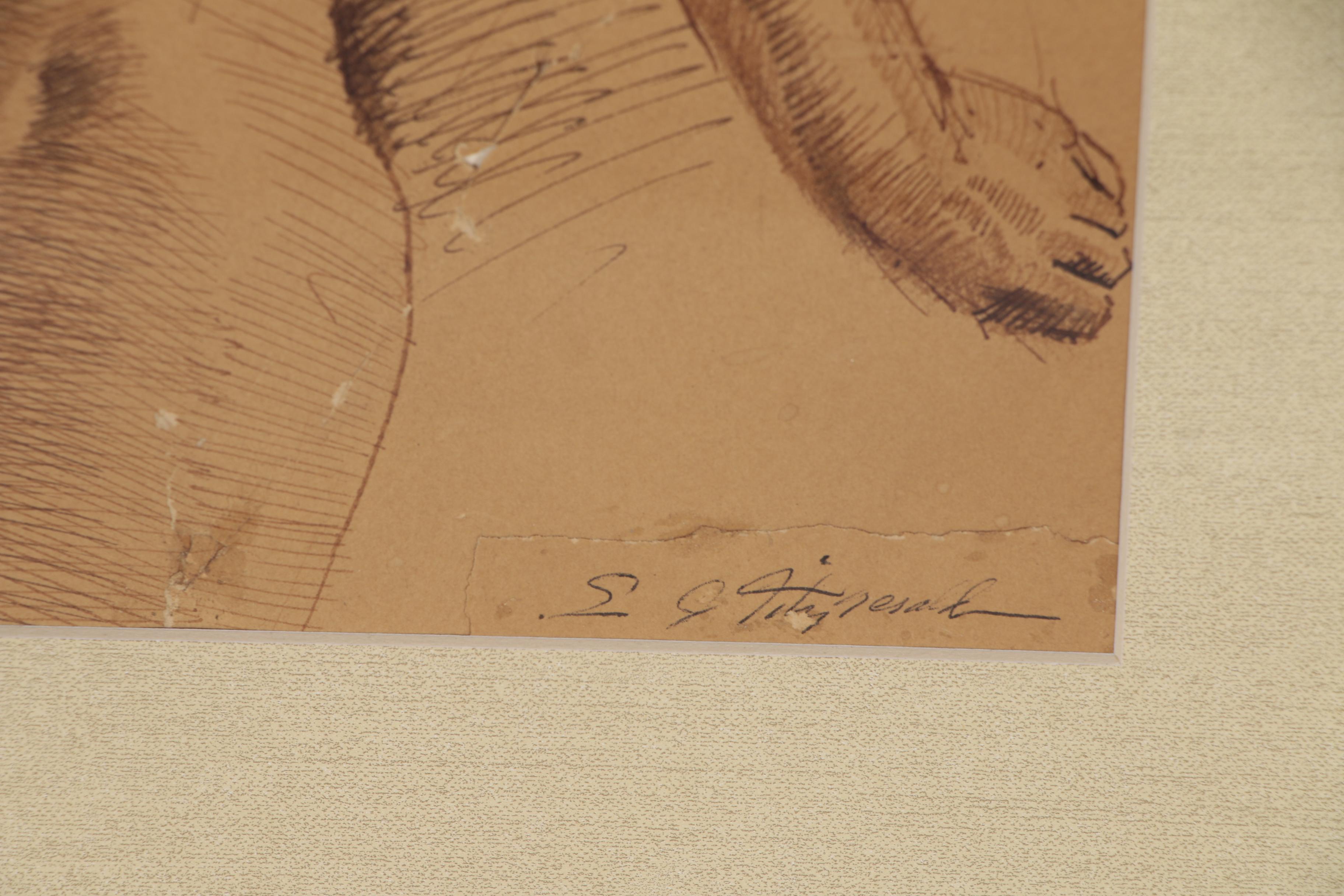 Edmond J. Fitzgerald Pen & Ink Nude Figure Drawing