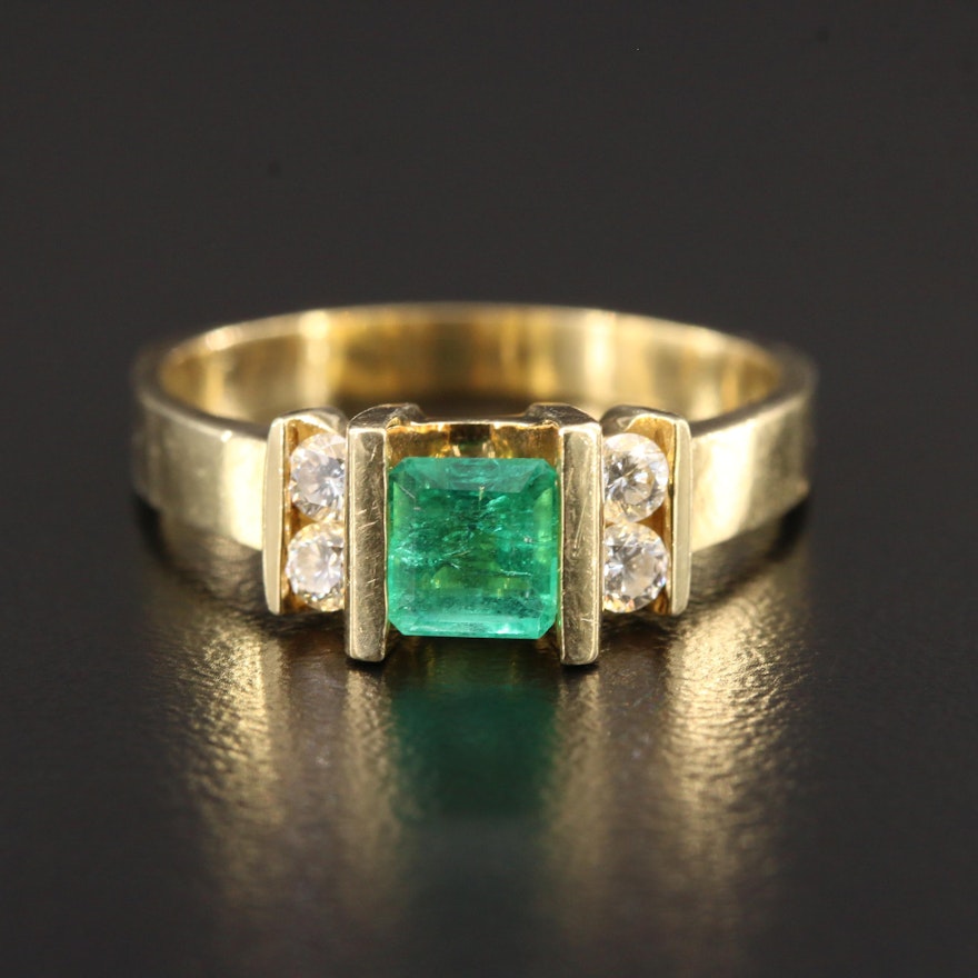 18K Yellow Gold Emerald and Diamond Ring