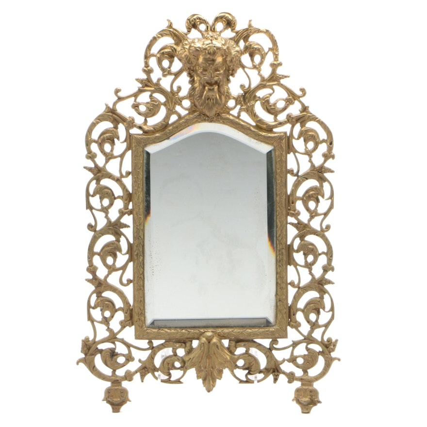 Victorian Rococo Revival Brass Beveled Accent Mirror