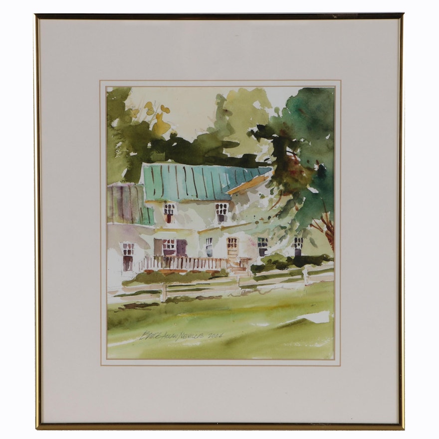 Bruce Allan Neville Landscape with House Watercolor Painting, 2003