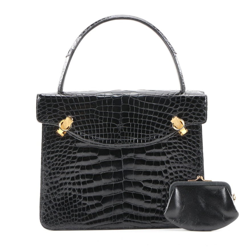 Rendl Original Black Alligator Handbag, Mid-20th Century