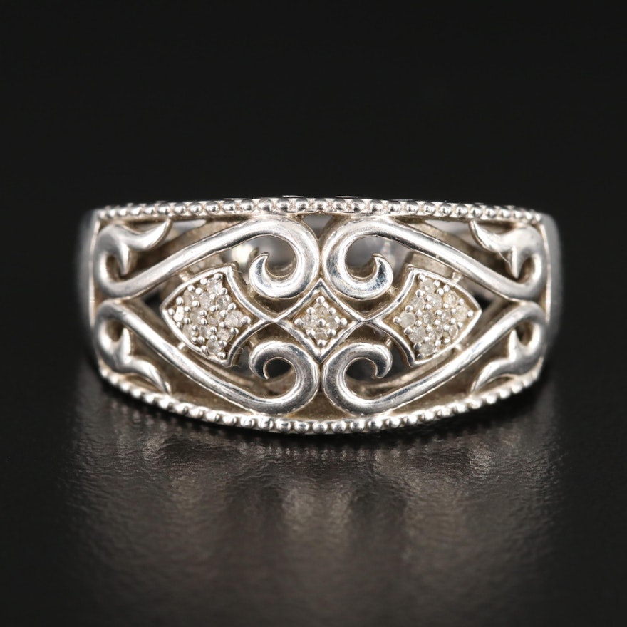 Sterling Silver Diamond Openwork Ring