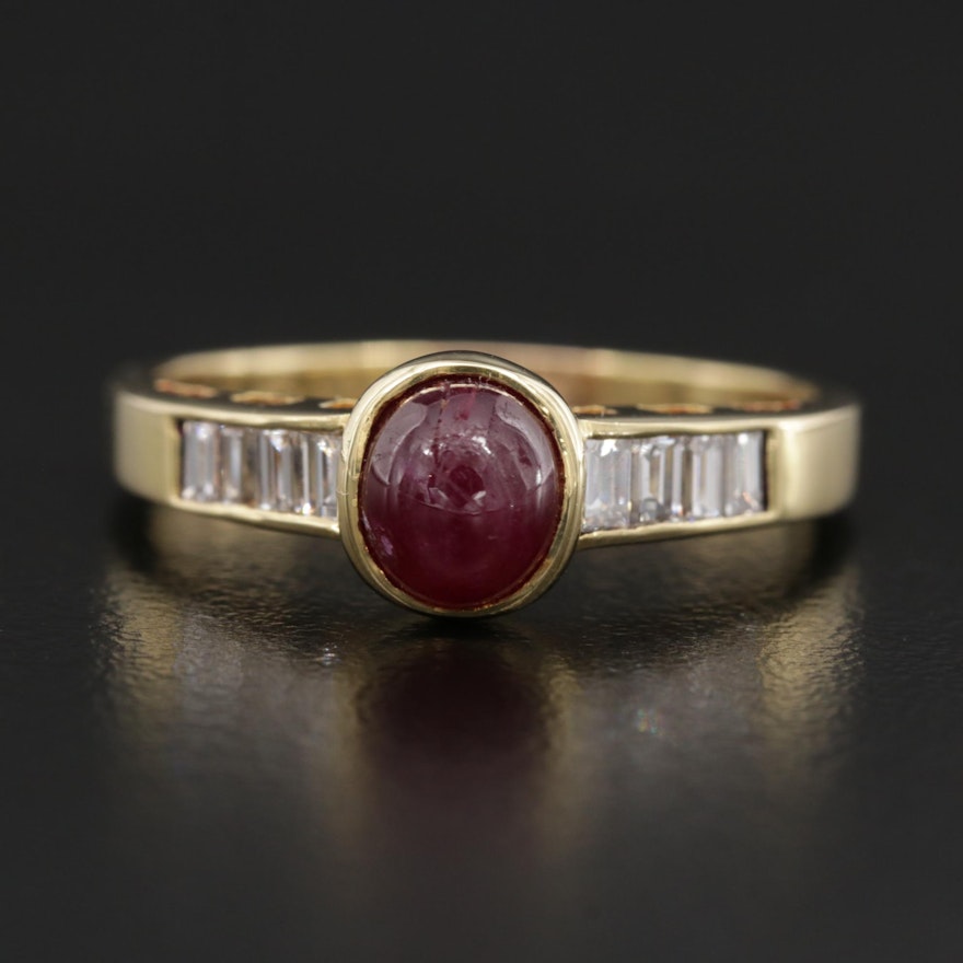 18K Yellow Gold Ruby and Diamond Ring