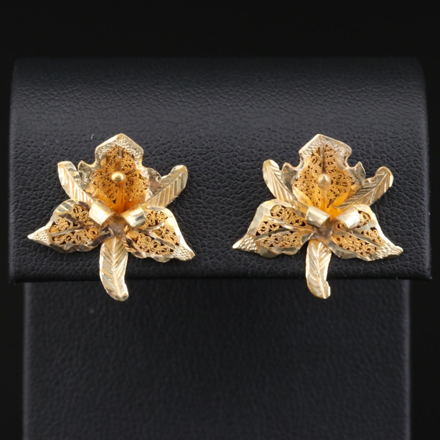 14K Yellow Gold Orchid Earrings