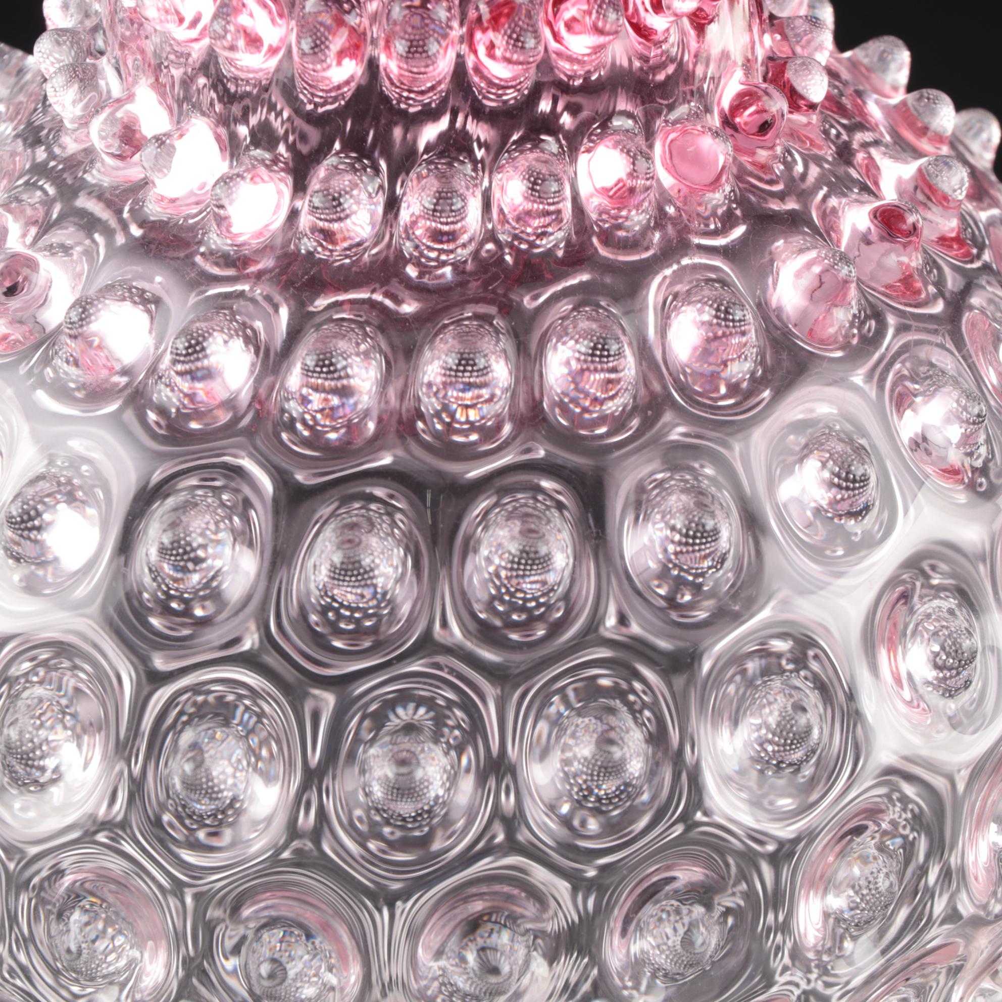 Jilek Brothers Glassworks Cranberry to Clear Hobnail Art Glass Vase, 1950s
