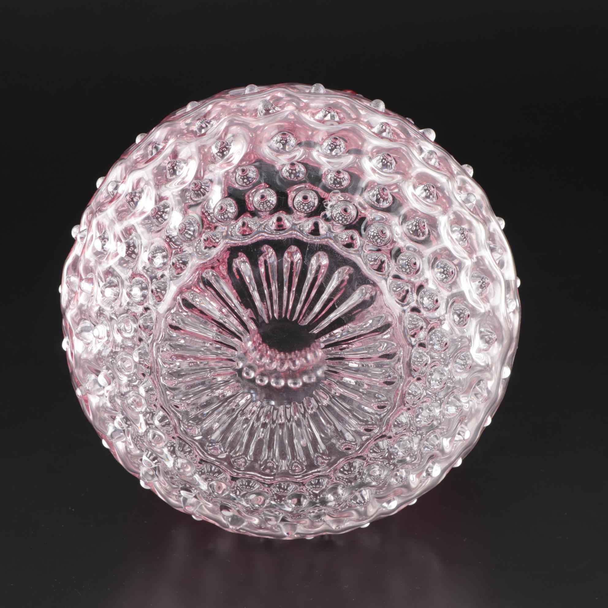 Jilek Brothers Glassworks Cranberry to Clear Hobnail Art Glass Vase, 1950s